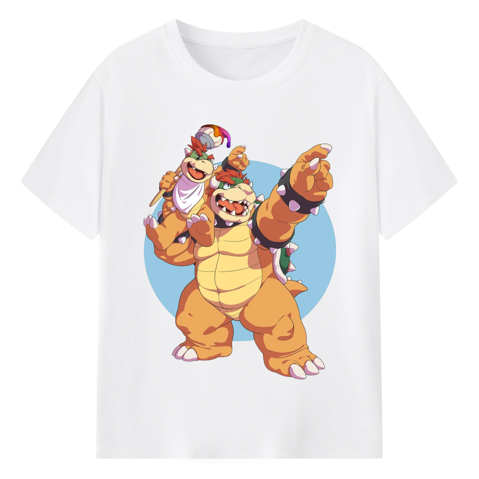 Nintendo Bowser Jr andBowser King Koopa T-Shirt - 180g Cotton T-Shirt With Front Heat Transfer Print – Soft, Lightweight, Fitted Design – Comfortable Casual Wear For Sports & Everyday Use