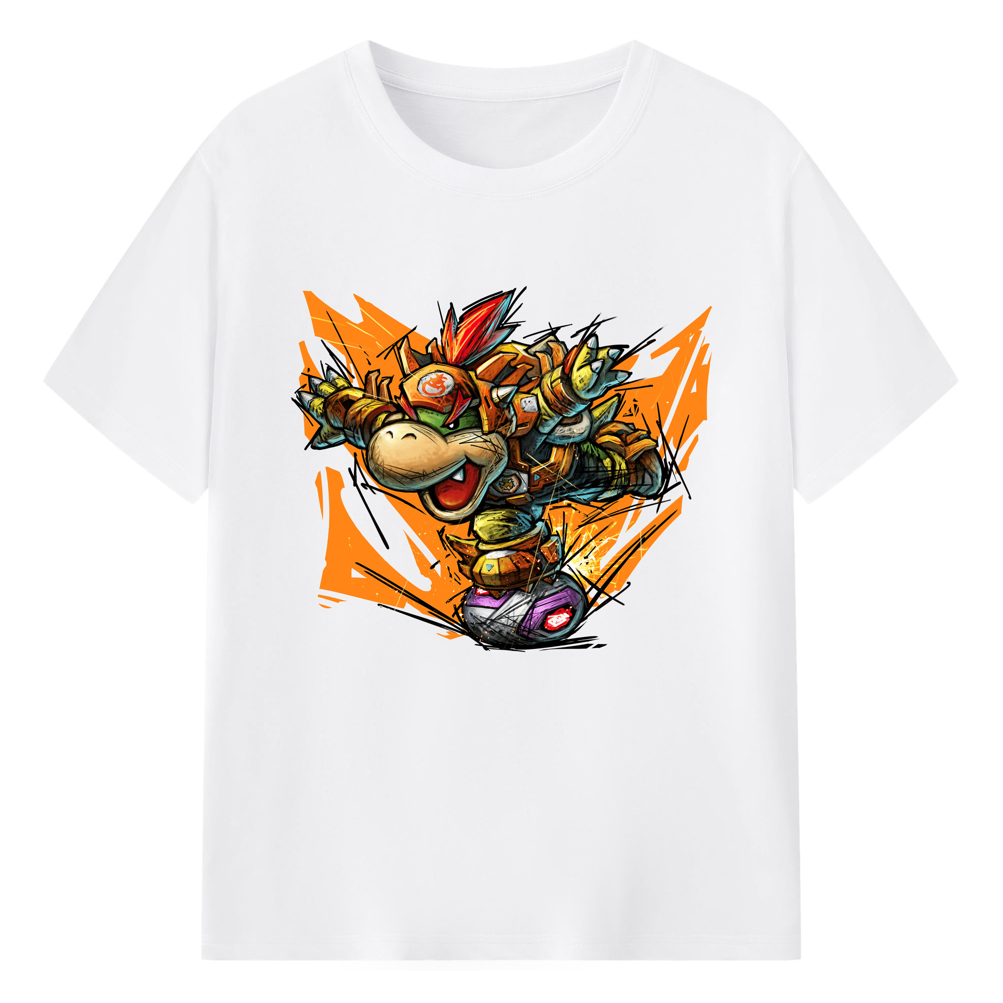 Nintendo Bowser Jr. 'shoot'Painted styleTee - 180g Cotton T-Shirt With Front Heat Transfer Print – Soft, Lightweight, Fitted Design – Comfortable Casual Wear For Sports & Everyday Use