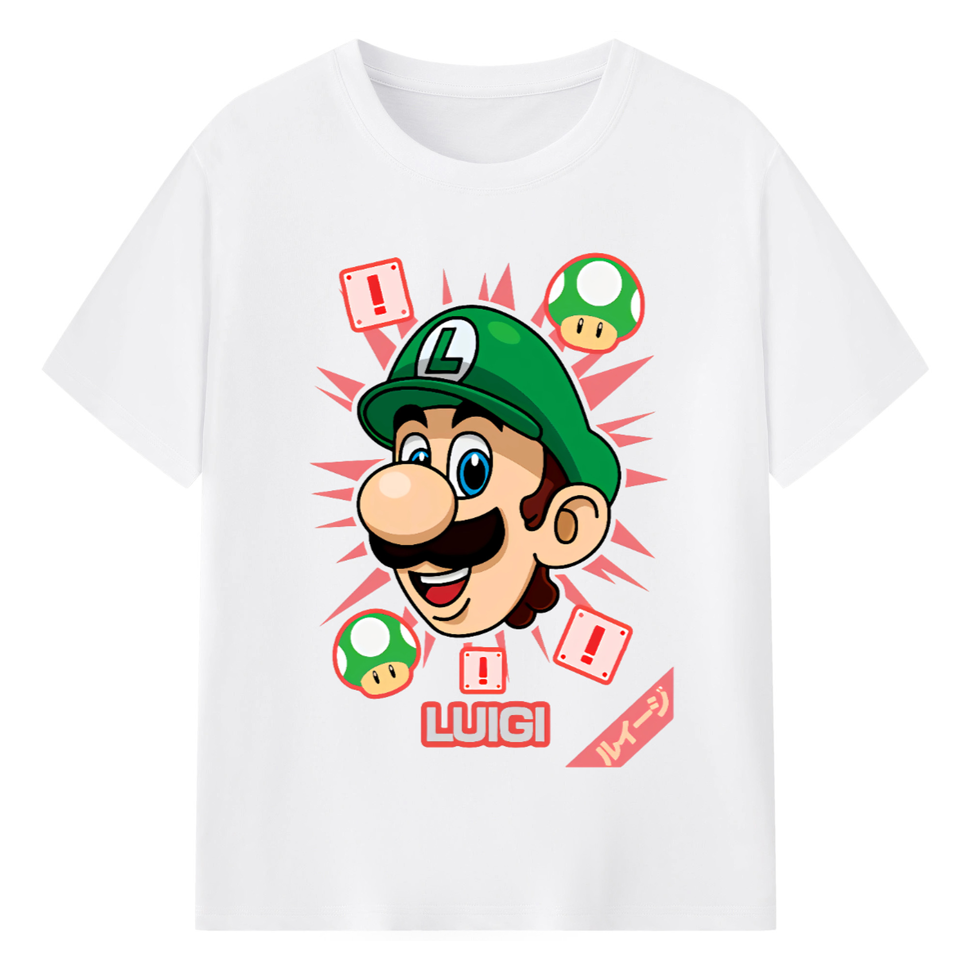 Nintendo Luigi cartoon profile t-shirt - 180g Cotton T-Shirt With Front Heat Transfer Print – Soft, Lightweight, Fitted Design – Comfortable Casual Wear For Sports & Everyday Use