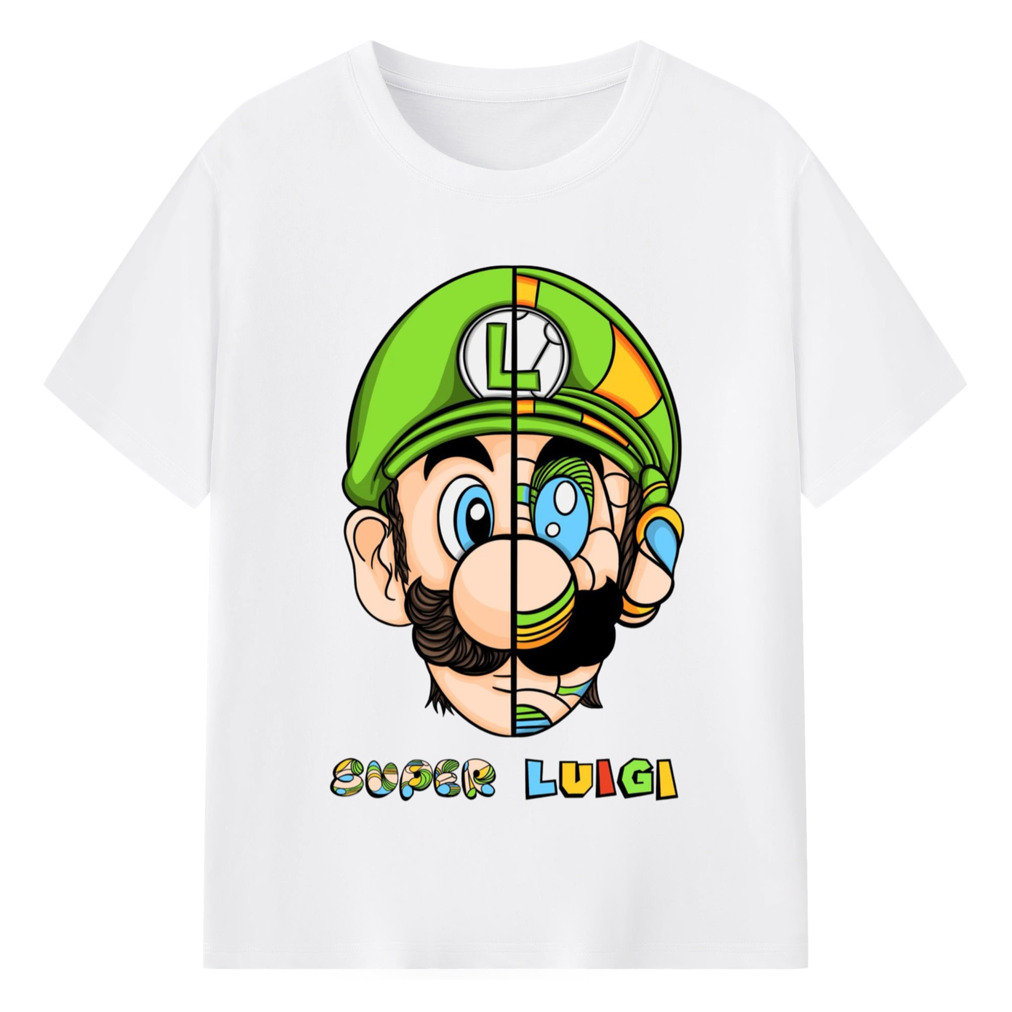 Nintendo Luigi Colored origami style t-shirt - 180g Cotton T-Shirt With Front Heat Transfer Print – Soft, Lightweight, Fitted Design – Comfortable Casual Wear For Sports & Everyday Use