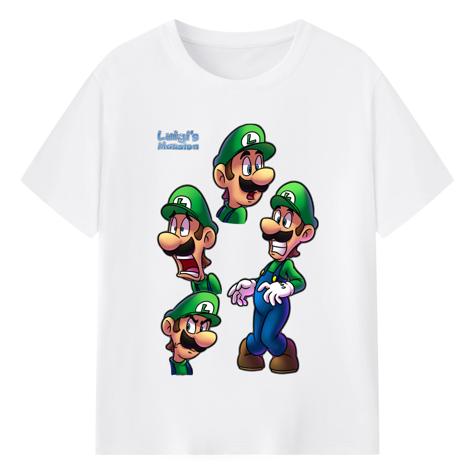 Nintendo Luigi fearful expression t-shirt - 180g Cotton T-Shirt With Front Heat Transfer Print – Soft, Lightweight, Fitted Design – Comfortable Casual Wear For Sports & Everyday Use