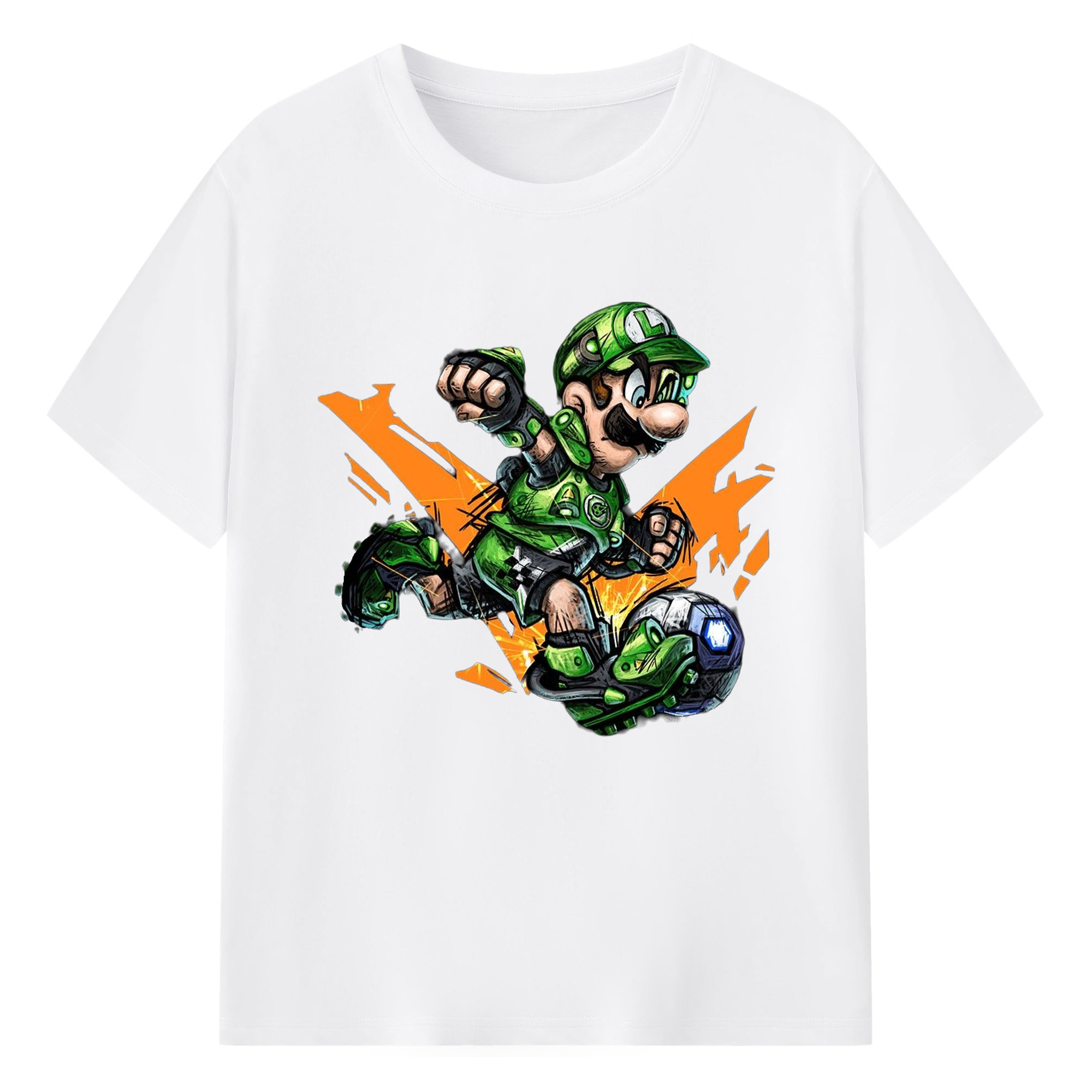 Nintendo Luigi 'shoot'Painted style Tee - 180g Cotton T-Shirt With Front Heat Transfer Print – Soft, Lightweight, Fitted Design – Comfortable Casual Wear For Sports & Everyday Use