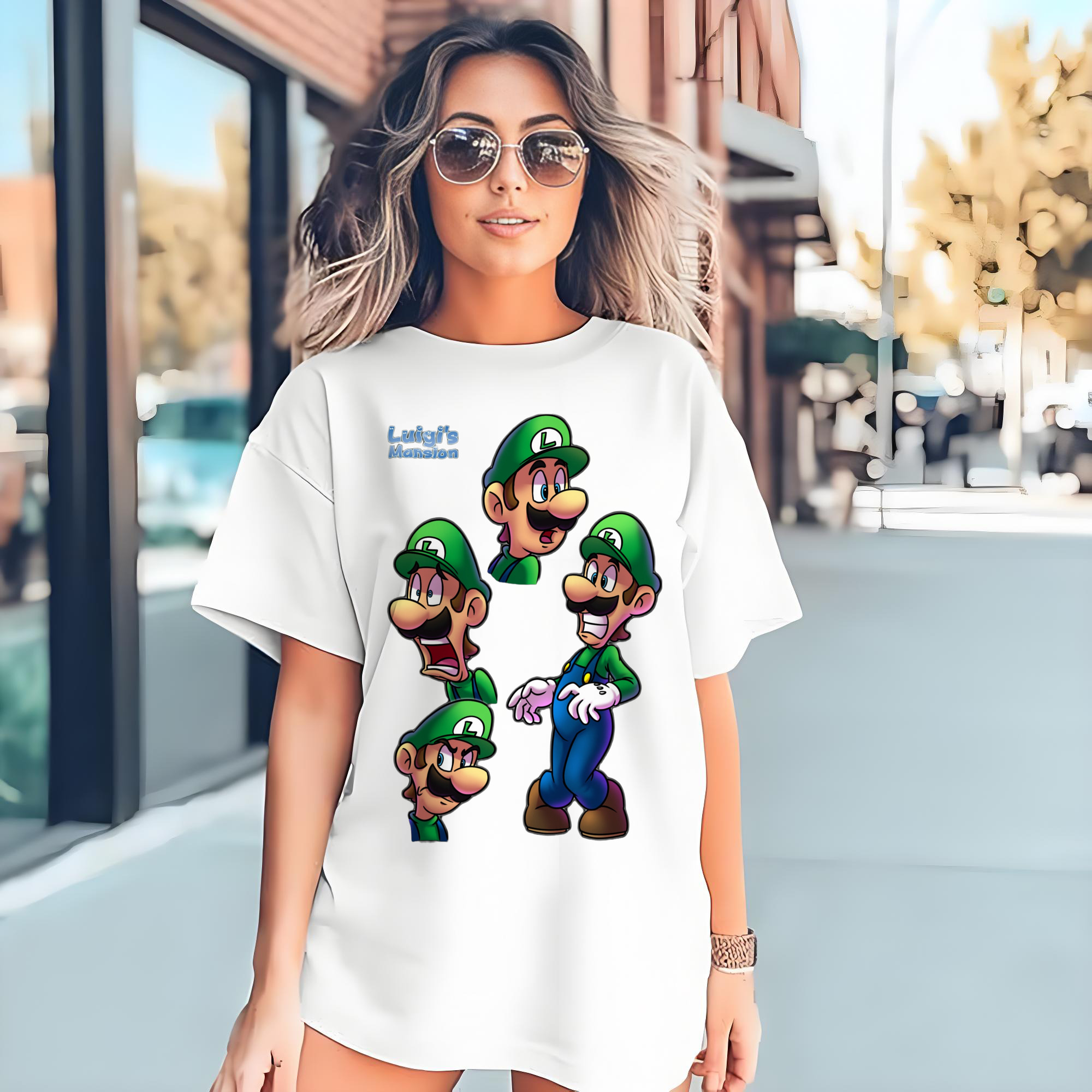 Nintendo Luigi fearful expression t-shirt
