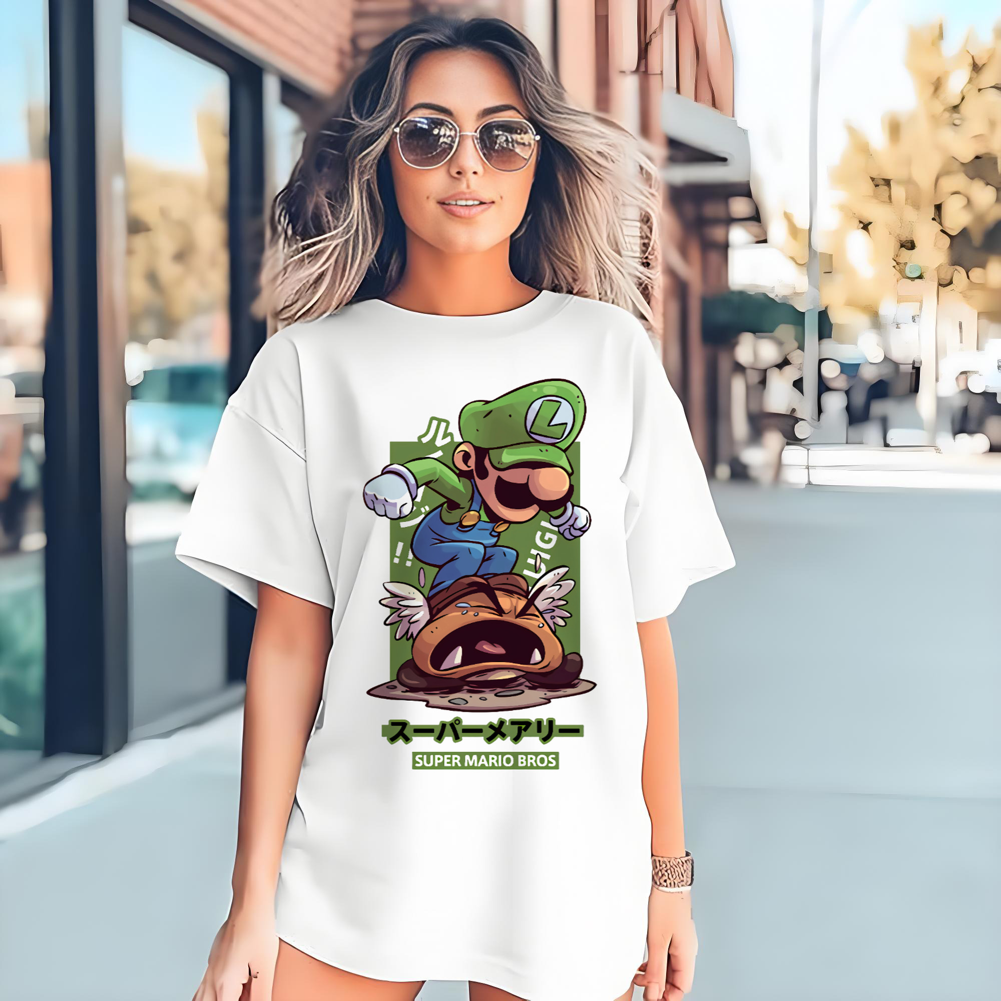 Nintendo Luigi 'Stamp Goomba' Cartoon Art T-shirt