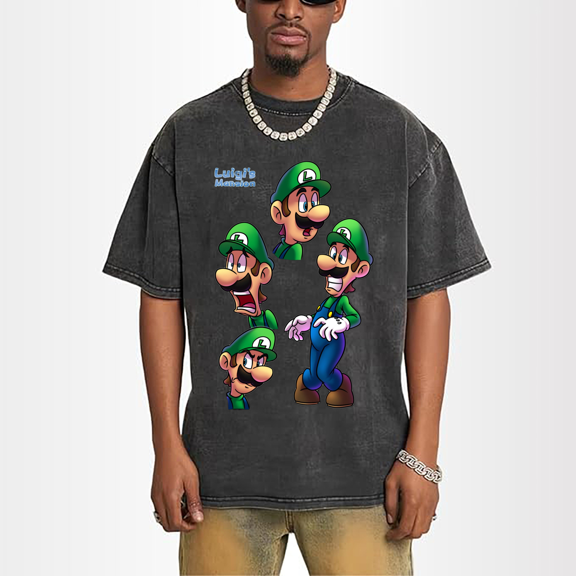 Nintendo Luigi fearful expression t-shirt