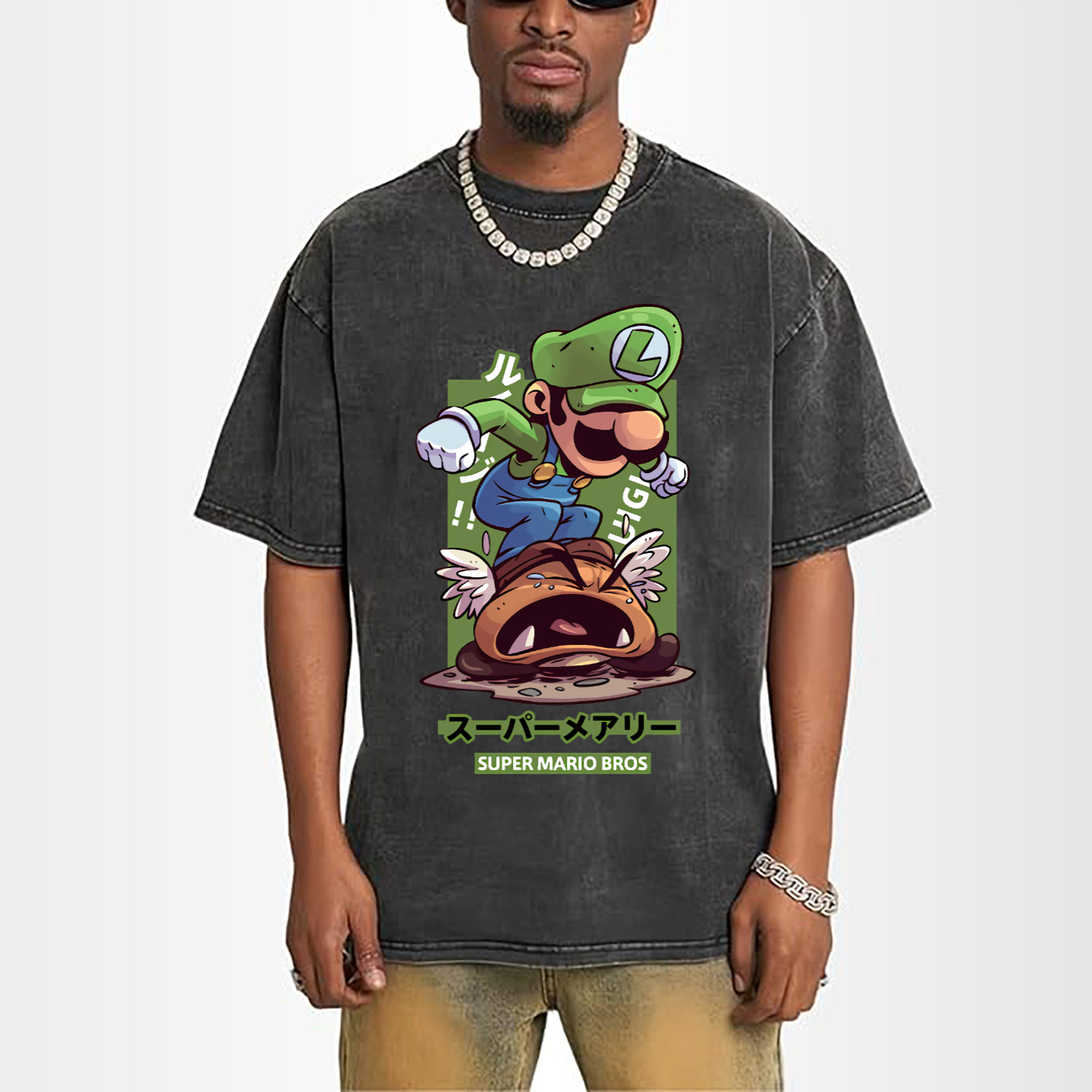 Nintendo Luigi 'Stamp Goomba' Cartoon Art T-shirt