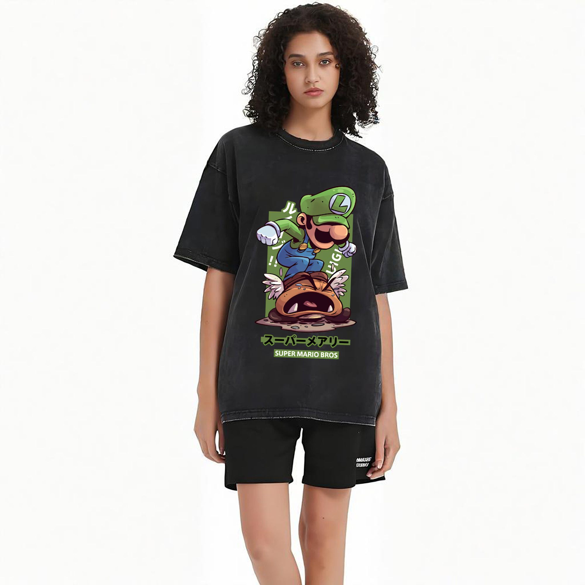 Nintendo Luigi 'Stamp Goomba' Cartoon Art T-shirt
