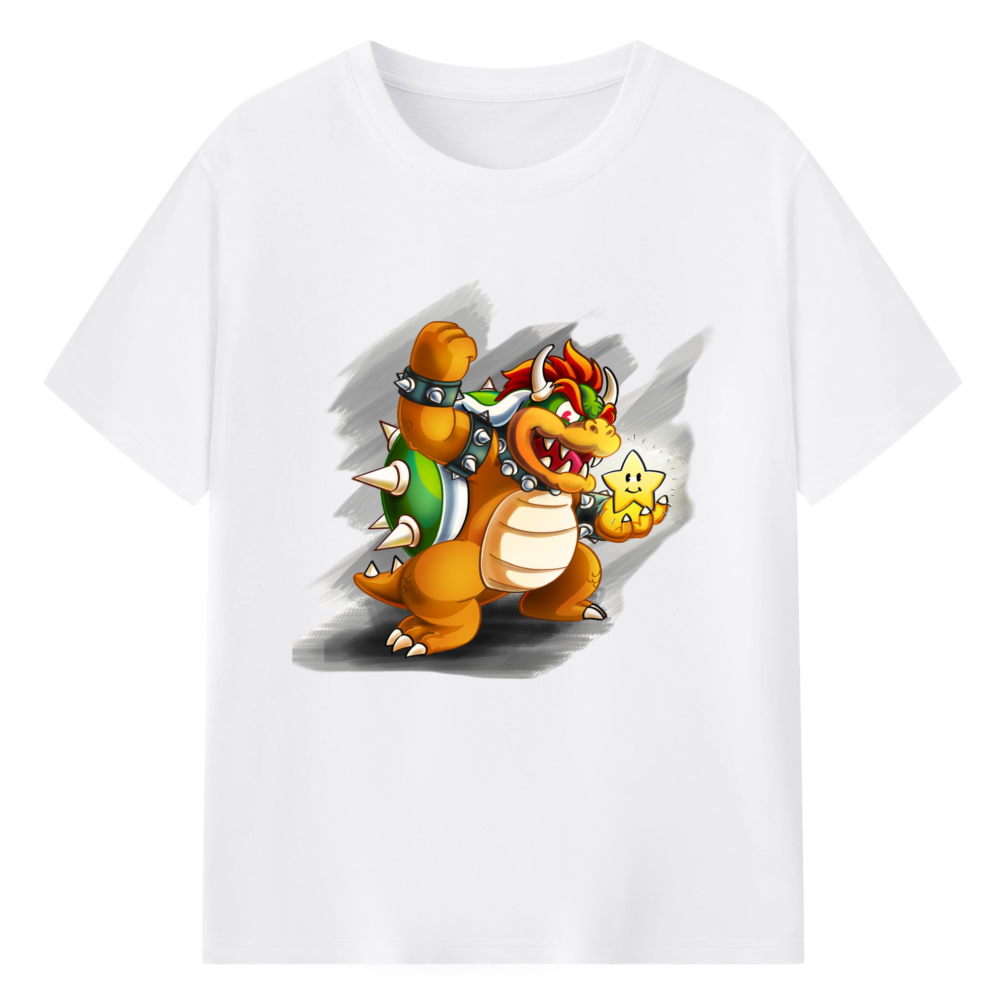 Bowser King Koopa celebratory gesture Graphic T-Shirt - 180g Cotton T-Shirt With Front Heat Transfer Print – Soft, Lightweight, Fitted Design – Comfortable Casual Wear For Sports & Everyday Use