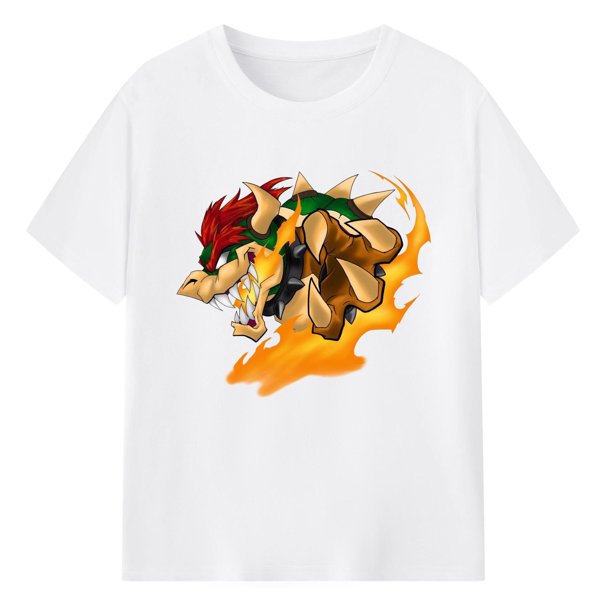 Bowser King Koopa Release fire Graphic T-Shirt - 180g Cotton T-Shirt With Front Heat Transfer Print – Soft, Lightweight, Fitted Design – Comfortable Casual Wear For Sports & Everyday Use