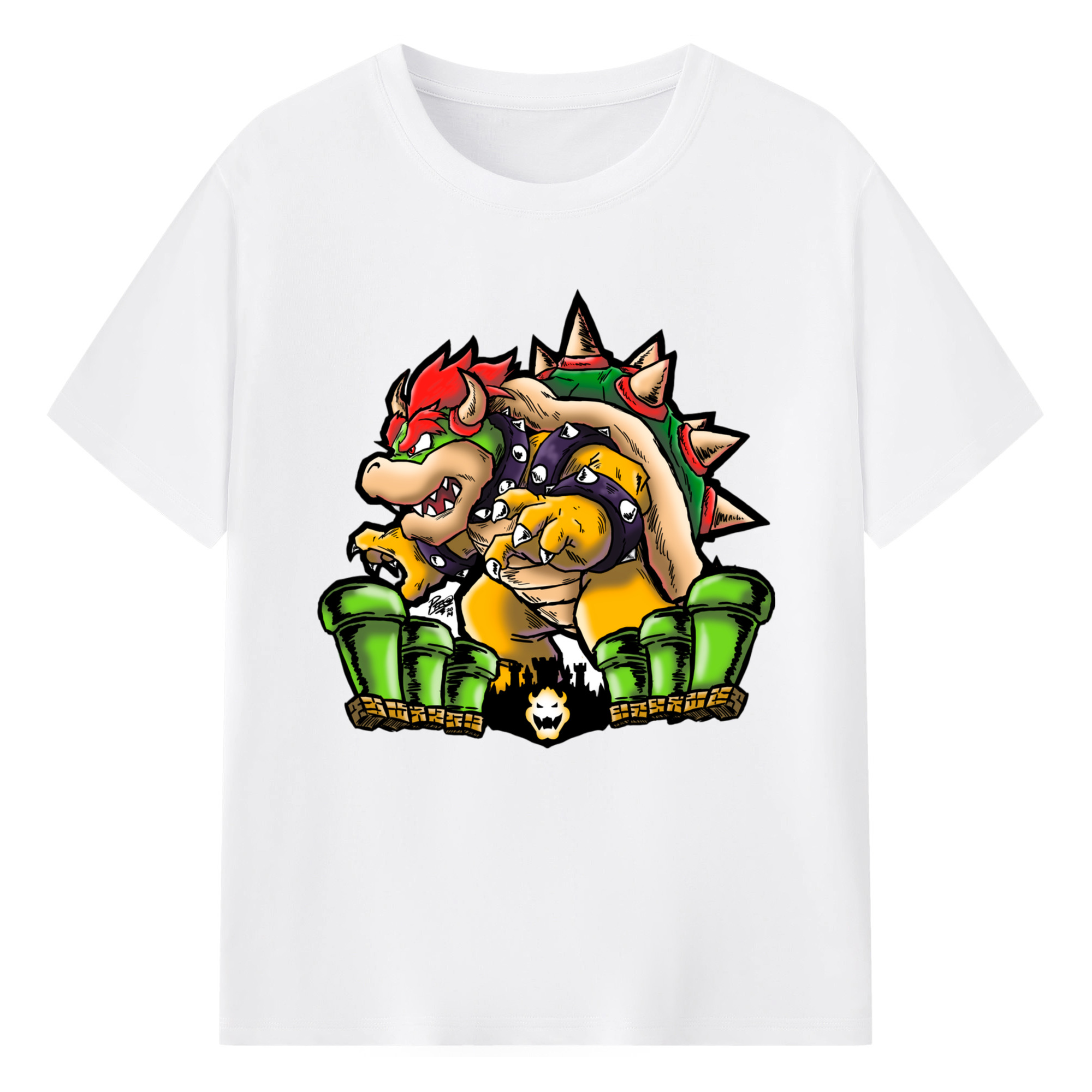 Bowser King Koopa the Great Demon King Appears Graphic T-Shirt - 180g Cotton T-Shirt With Front Heat Transfer Print – Soft, Lightweight, Fitted Design – Comfortable Casual Wear For Sports & Everyday Use