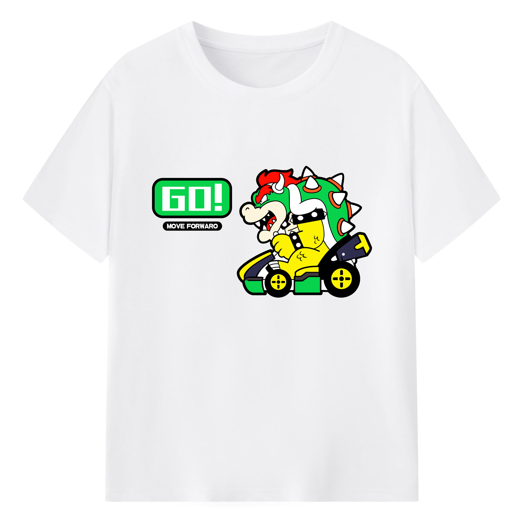 Nintendo King Koopa 'GO!'kart T-shirt - 180g Cotton T-Shirt With Front Heat Transfer Print – Soft, Lightweight, Fitted Design – Comfortable Casual Wear For Sports & Everyday Use