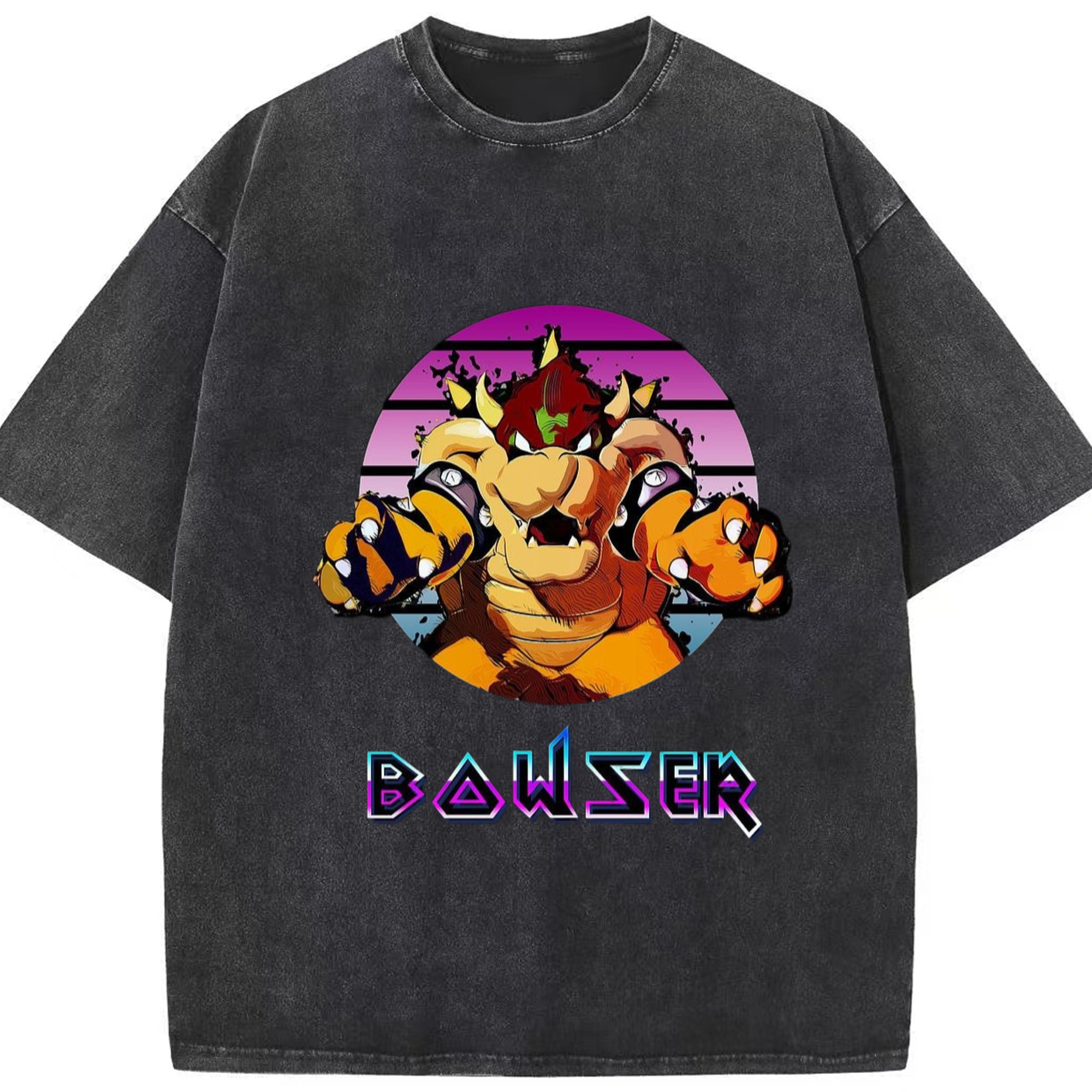 Nintendo Bowser king Painted style Tee - Washed Vintage Look 230g Cotton Oversized T-Shirt With Front Heat Transfer Print – Soft, Lightweight, Stylish Fit – Comfortable Casual Wear For Sports & Everyday Use