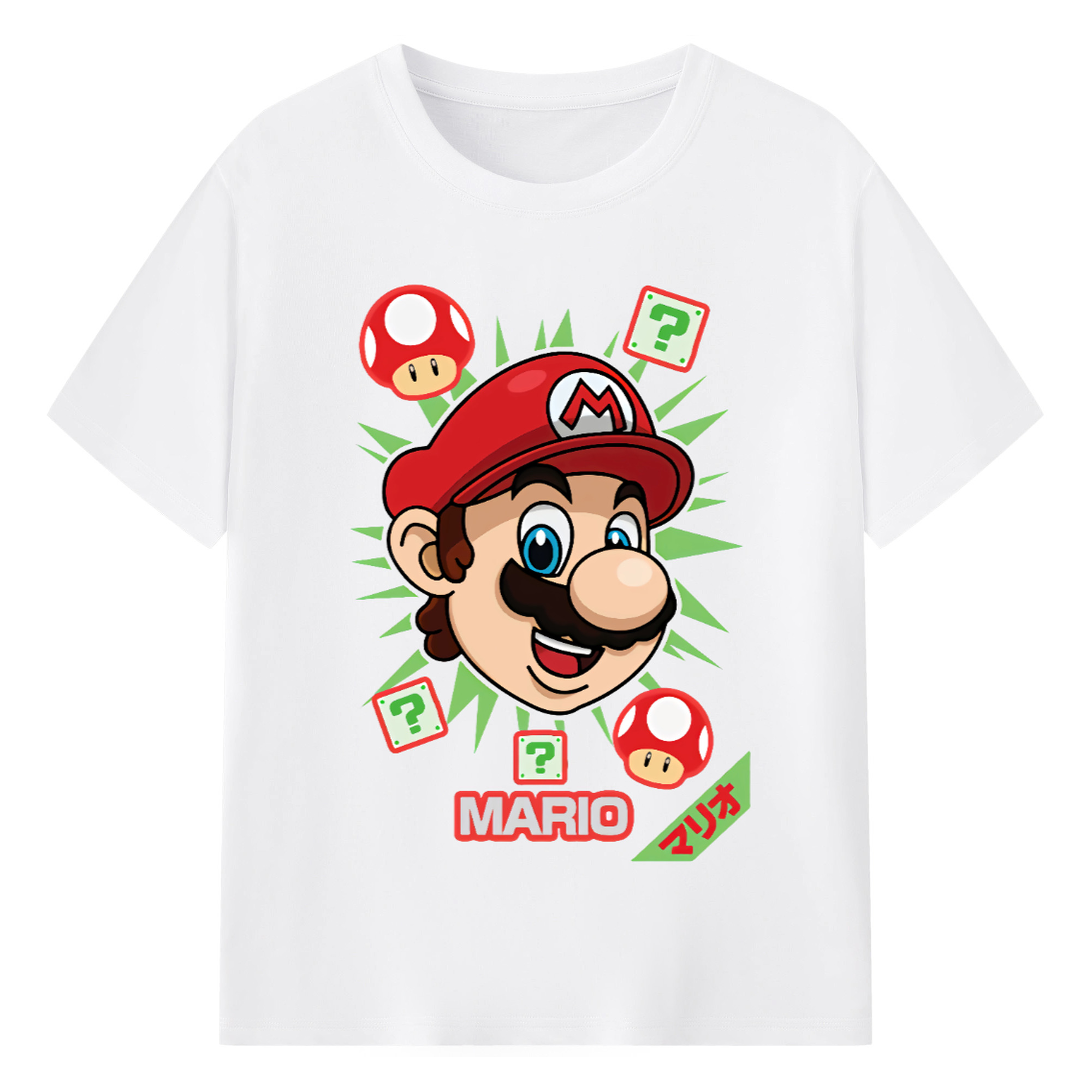 Nintendo mario cartoon profile t-shirt - 180g Cotton T-Shirt With Front Heat Transfer Print – Soft, Lightweight, Fitted Design – Comfortable Casual Wear For Sports & Everyday Use