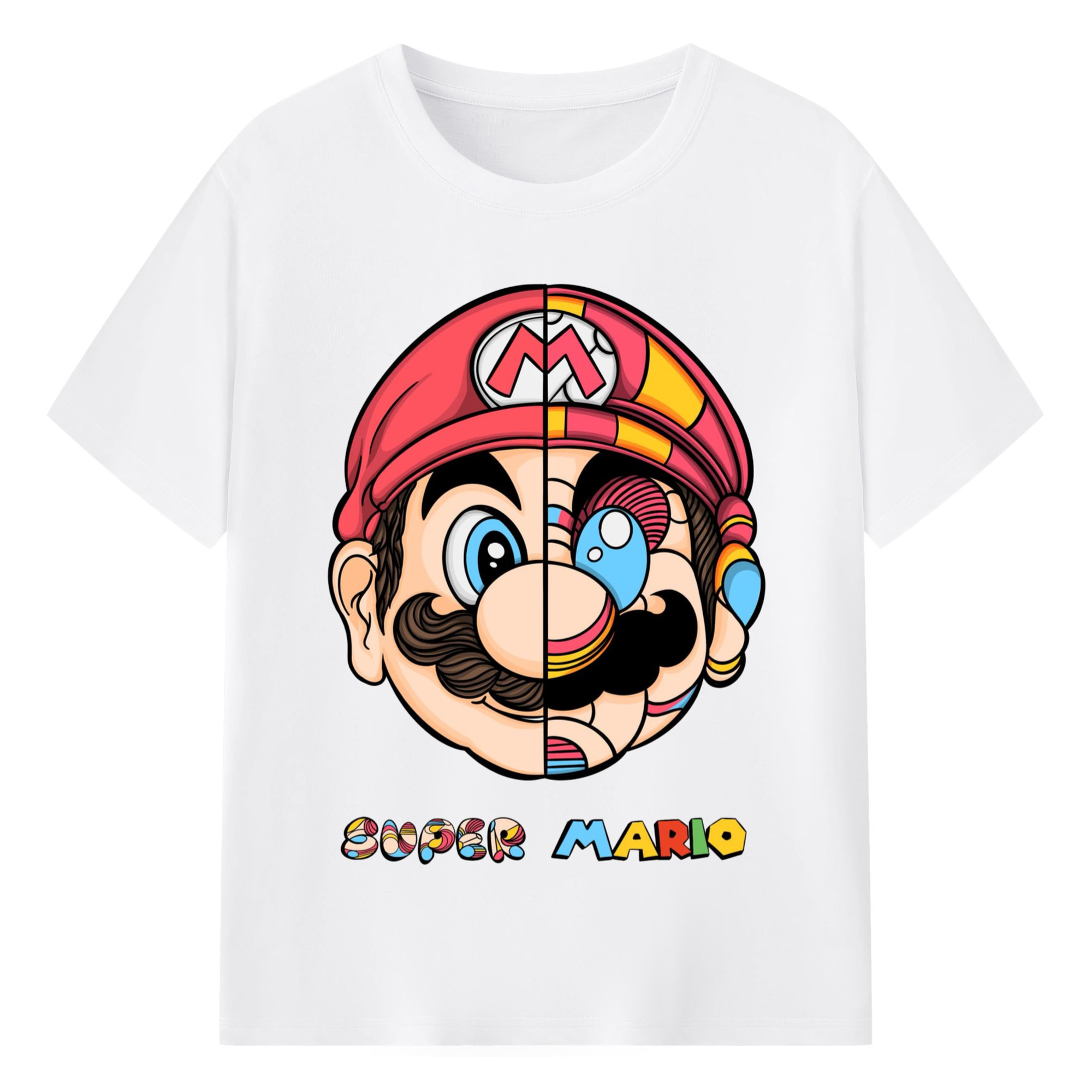 Nintendo Super Colored origami style t-shirt - 180g Cotton T-Shirt With Front Heat Transfer Print – Soft, Lightweight, Fitted Design – Comfortable Casual Wear For Sports & Everyday Use