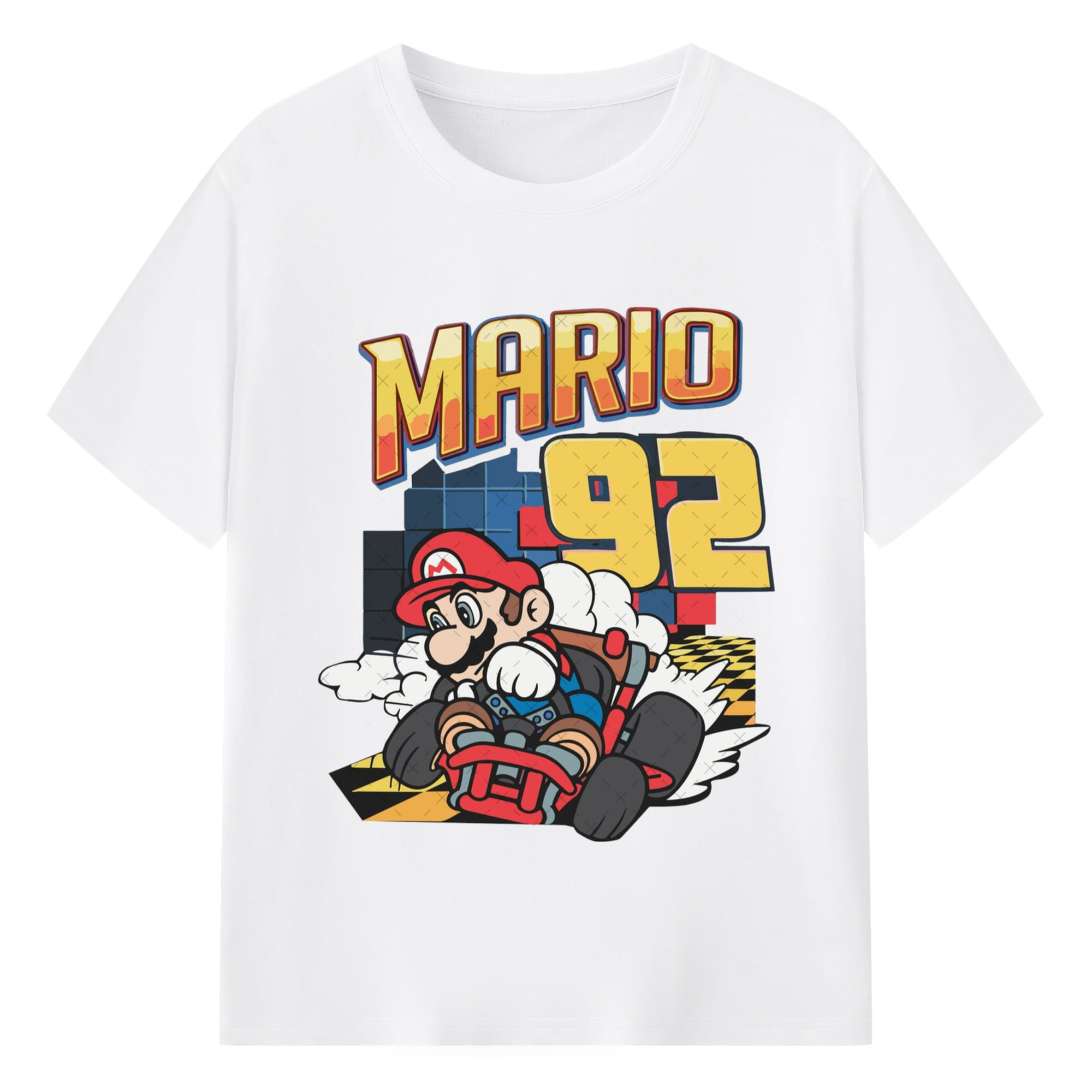 Super Mario '92'kart T-shirt - 180g Cotton T-Shirt With Front Heat Transfer Print – Soft, Lightweight, Fitted Design – Comfortable Casual Wear For Sports & Everyday Use