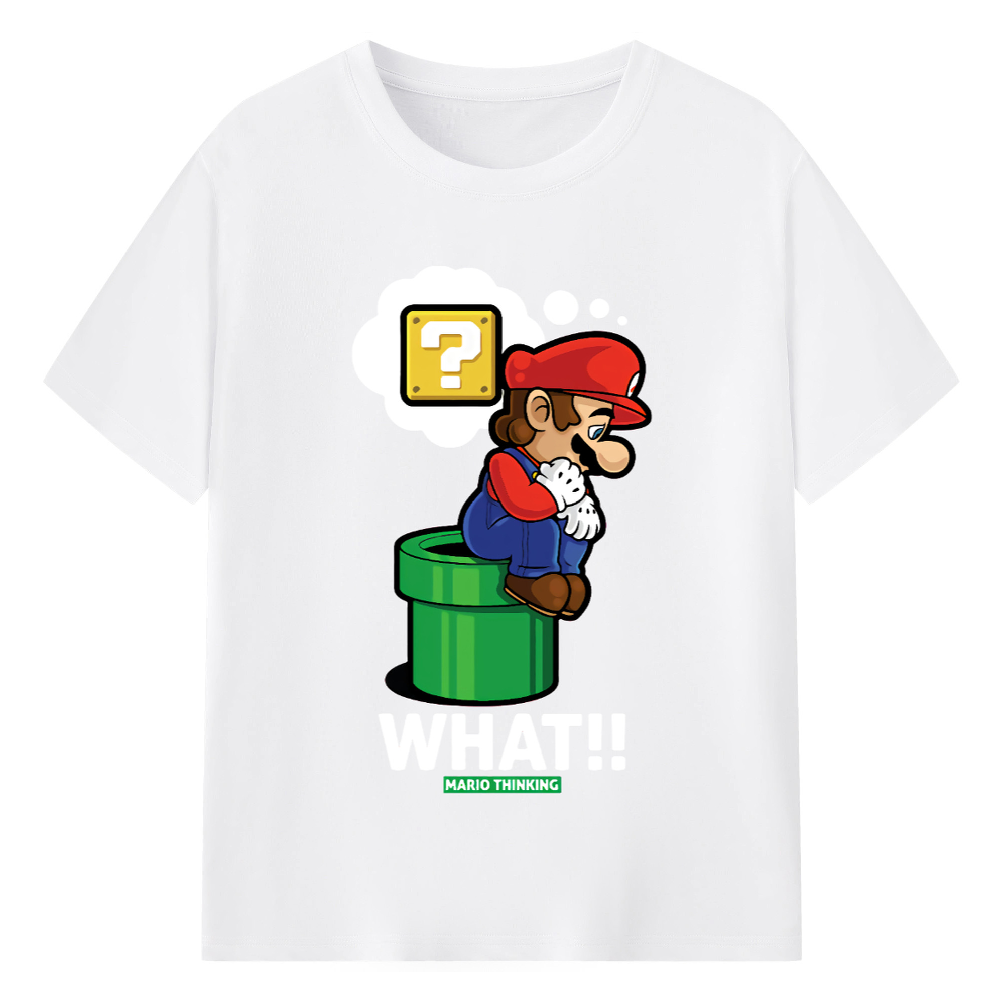 Super Mario 'deep thinking 'T-shirt - 180g Cotton T-Shirt With Front Heat Transfer Print – Soft, Lightweight, Fitted Design – Comfortable Casual Wear For Sports & Everyday Use