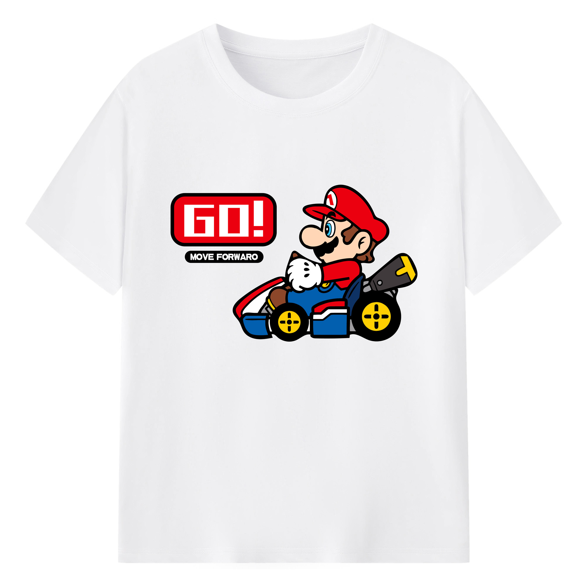 Super Mario 'GO!'kart T-shirt - 180g Cotton T-Shirt With Front Heat Transfer Print – Soft, Lightweight, Fitted Design – Comfortable Casual Wear For Sports & Everyday Use
