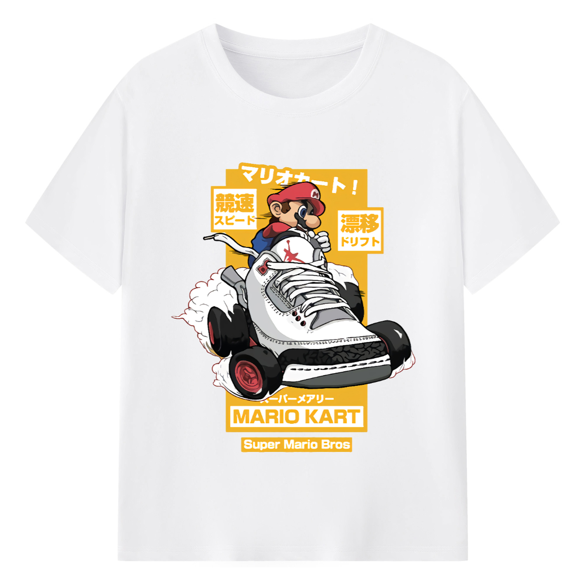 Super Mario 'Shoe car' kart Shirts - 180g Cotton T-Shirt With Front Heat Transfer Print – Soft, Lightweight, Fitted Design – Comfortable Casual Wear For Sports & Everyday Use