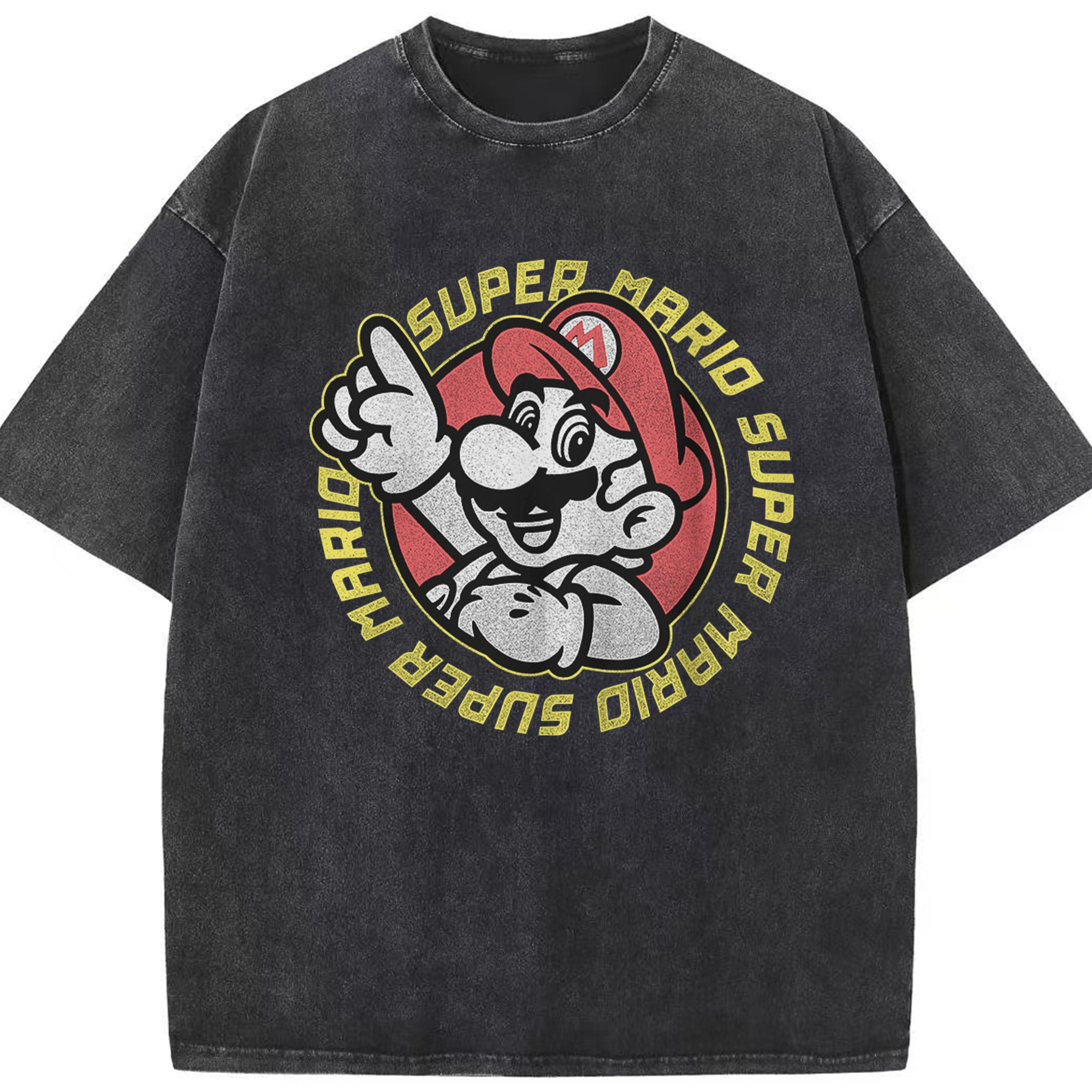 Nintendo Super Mario vintage Shirts - Washed Vintage Look 230g Cotton Oversized T-Shirt With Front Heat Transfer Print – Soft, Lightweight, Stylish Fit – Comfortable Casual Wear For Sports & Everyday Use