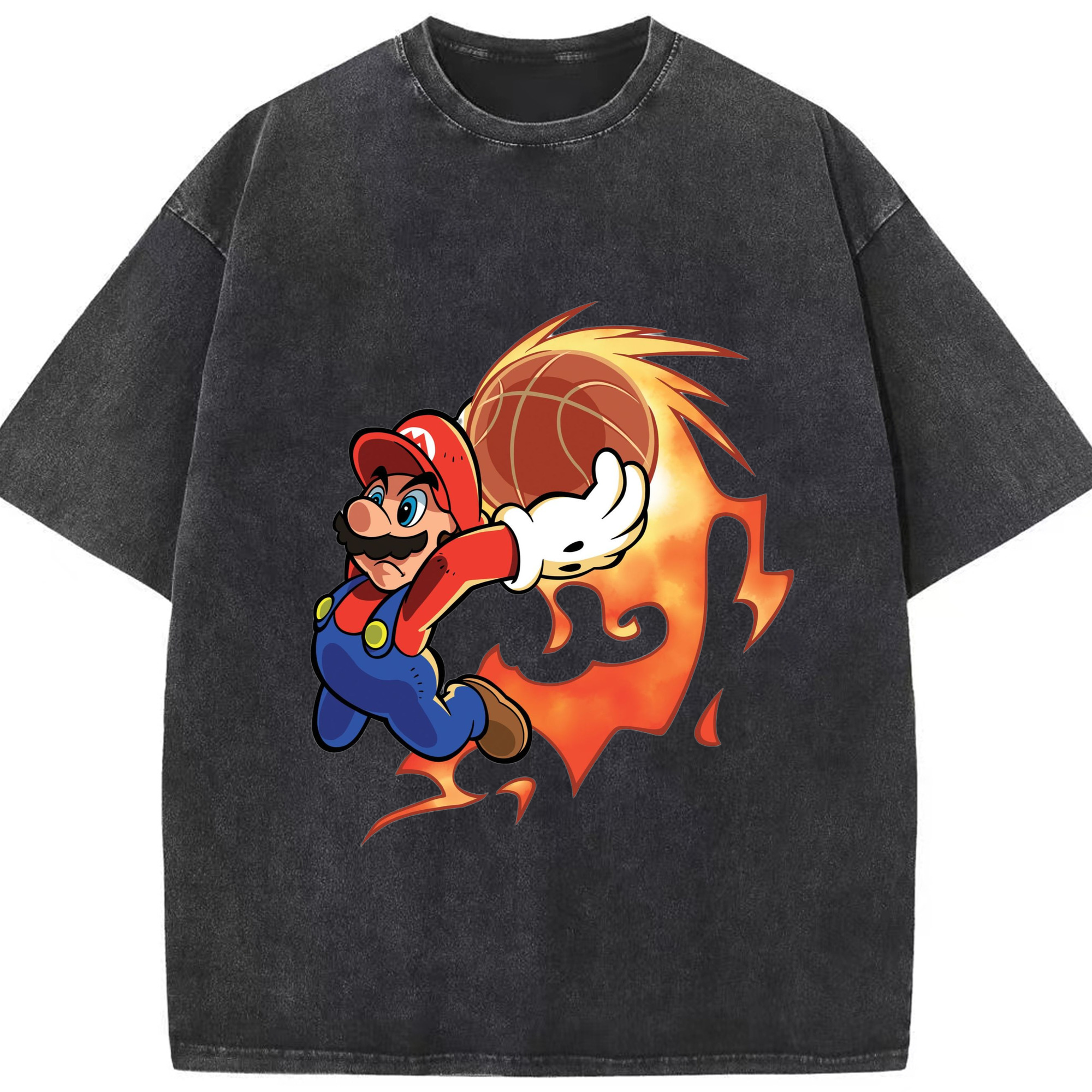 Nintendo Super Slam Dunk t-shirt - Washed Vintage Look 230g Cotton Oversized T-Shirt With Front Heat Transfer Print – Soft, Lightweight, Stylish Fit – Comfortable Casual Wear For Sports & Everyday Use
