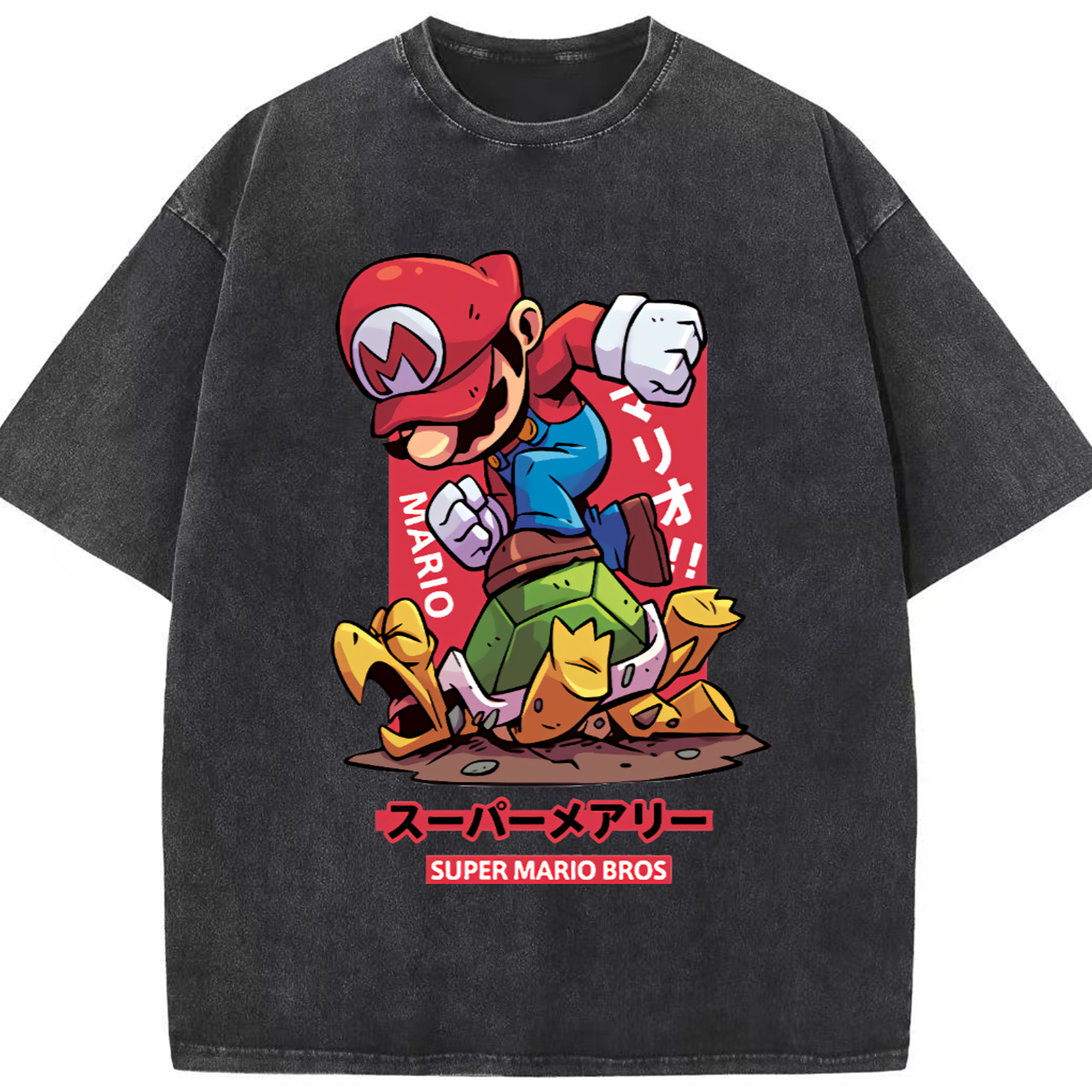 Super Mario 'Stamp Koopa' Cartoon Art T-shirt - Washed Vintage Look 230g Cotton Oversized T-Shirt With Front Heat Transfer Print – Soft, Lightweight, Stylish Fit – Comfortable Casual Wear For Sports & Everyday Use
