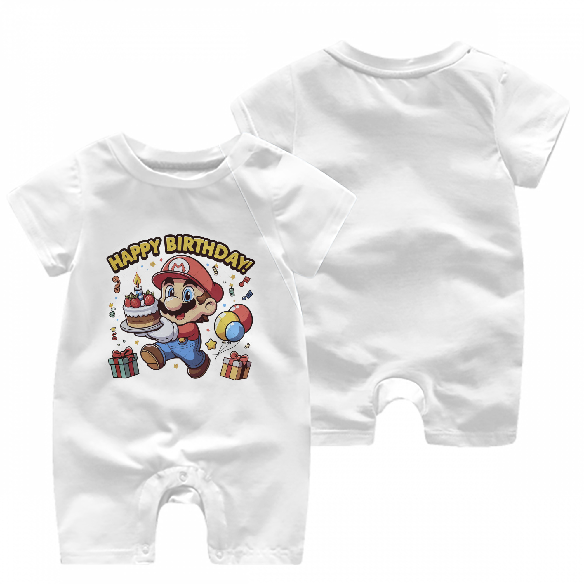 Mario Birthday T Shirt - Baby Short Sleeve Onesie – 100% Cotton Soft & Breathable Digital Print Romper – Double-Sided Print, Snap Closure For Easy Diaper Changes – Comfortable For Boys & Girls