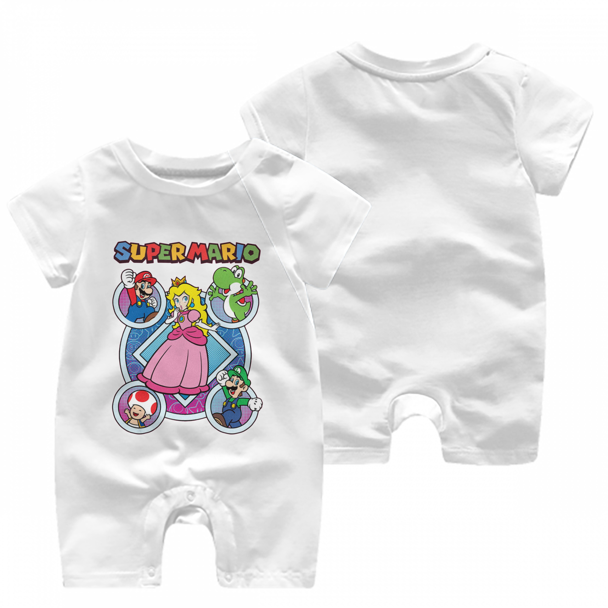 Nintendo princess peach and she's friends t shirts - Baby Short Sleeve Onesie – 100% Cotton Soft & Breathable Digital Print Romper – Double-Sided Print, Snap Closure For Easy Diaper Changes – Comfortable For Boys & Girls