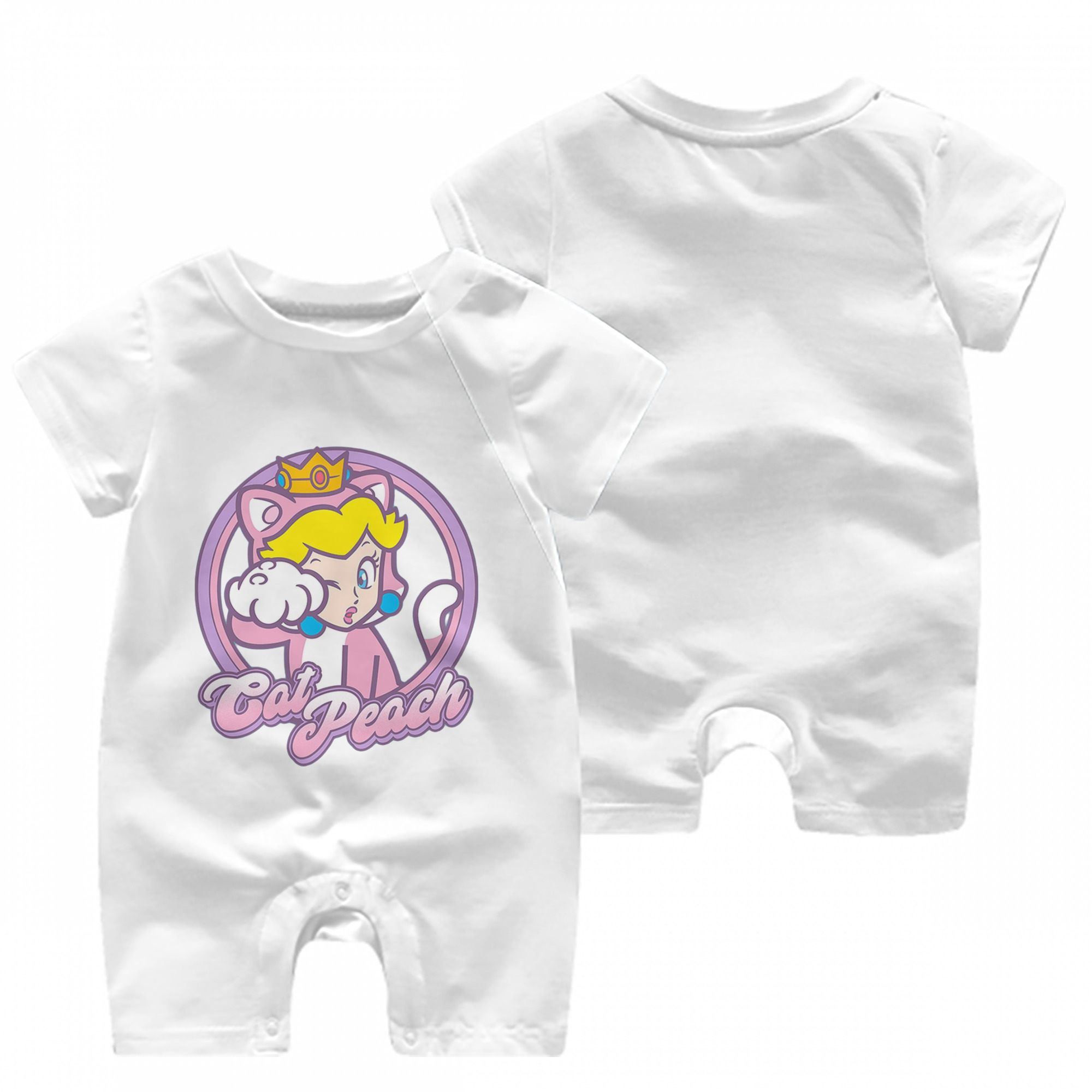 Nintendo princess peach 'pink cat peach' t-shirt - Baby Short Sleeve Onesie – 100% Cotton Soft & Breathable Digital Print Romper – Double-Sided Print, Snap Closure For Easy Diaper Changes – Comfortable For Boys & Girls