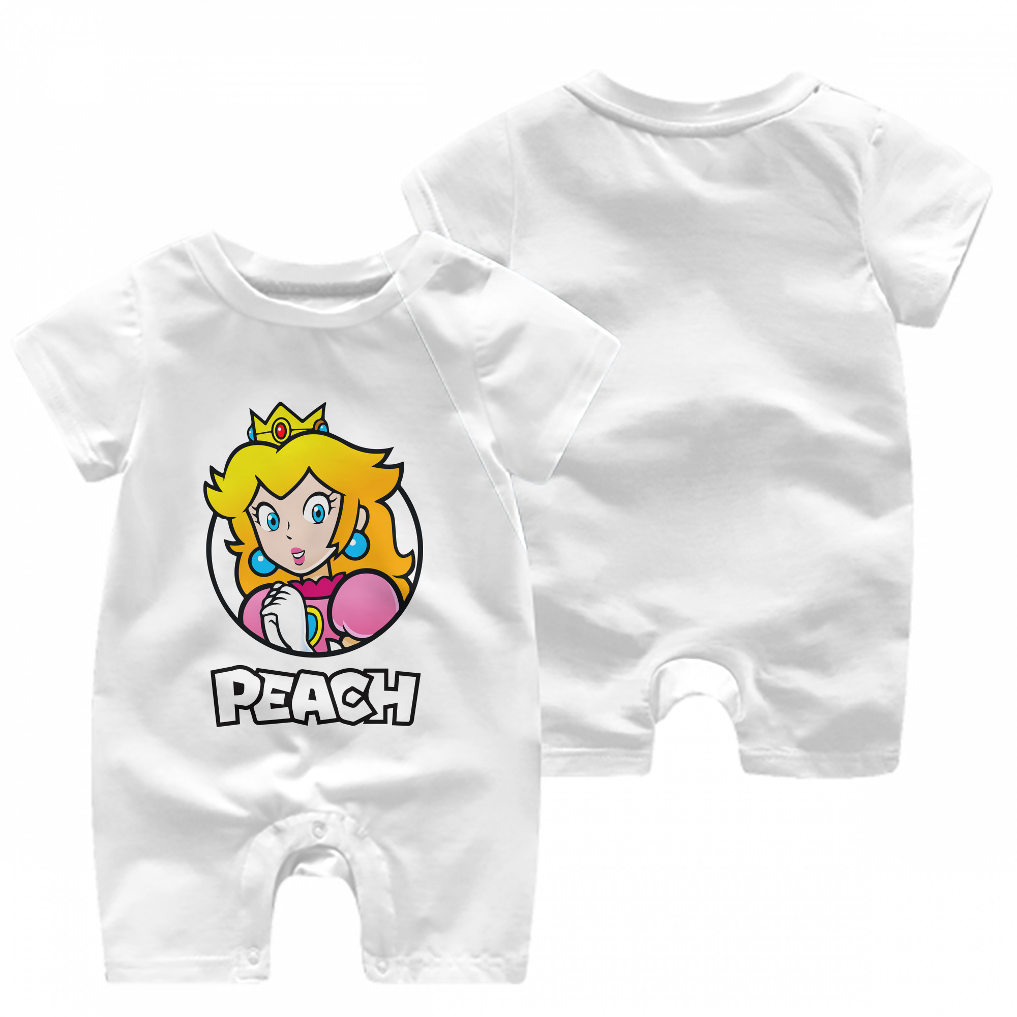 Nintendo princess peach profile t-shirt - Baby Short Sleeve Onesie – 100% Cotton Soft & Breathable Digital Print Romper – Double-Sided Print, Snap Closure For Easy Diaper Changes – Comfortable For Boys & Girls