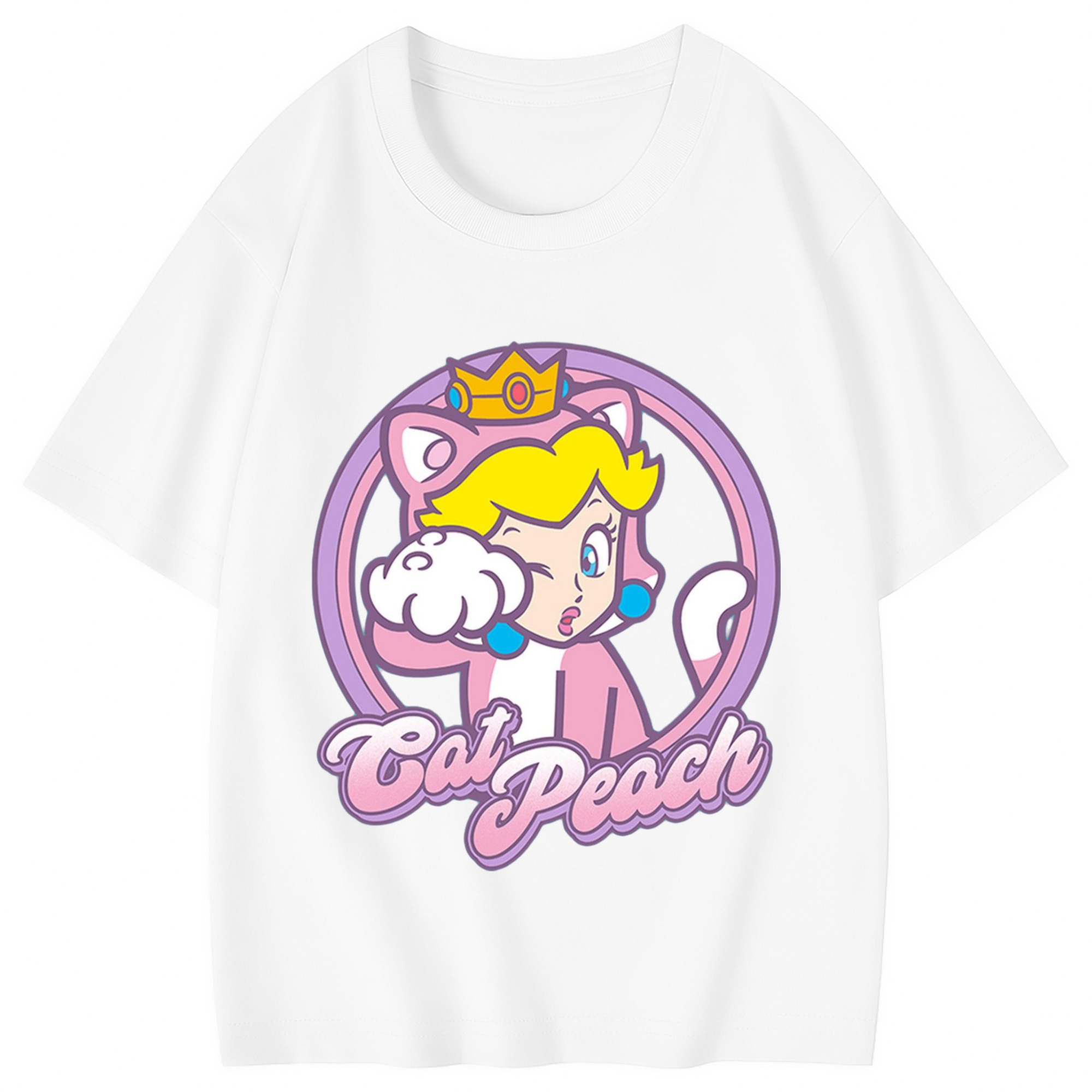 Nintendo princess peach 'pink cat peach' t-shirt - Combed Cotton Kids T-Shirt 180g With Front Heat Transfer Print – Soft, Lightweight, Side-Seamed Design – Stylish And Comfortable Casual Wear For Everyday Activities