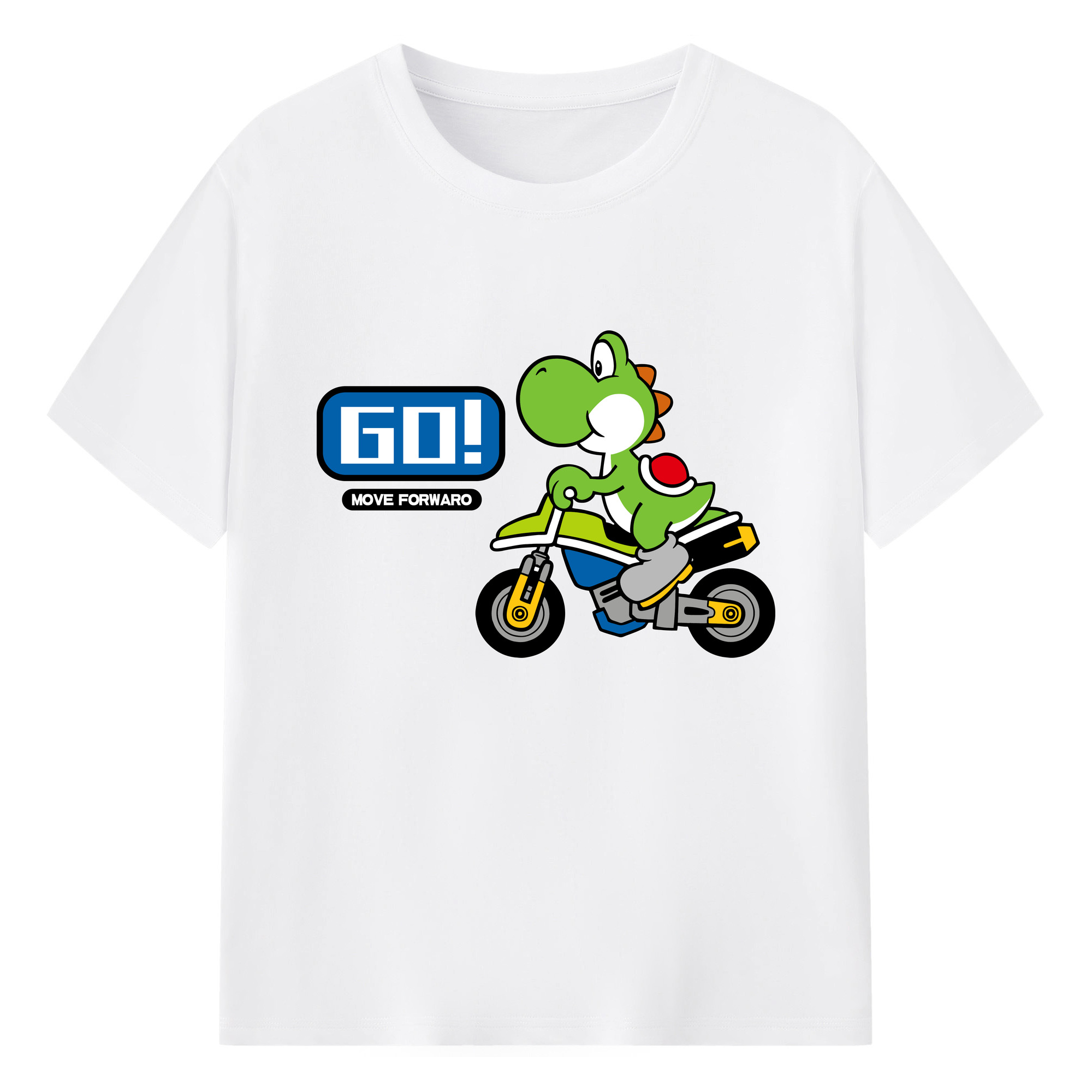 Super Mario Yoshi 'GO!'kart T-shirt - 180g Cotton T-Shirt With Front Heat Transfer Print – Soft, Lightweight, Fitted Design – Comfortable Casual Wear For Sports & Everyday Use