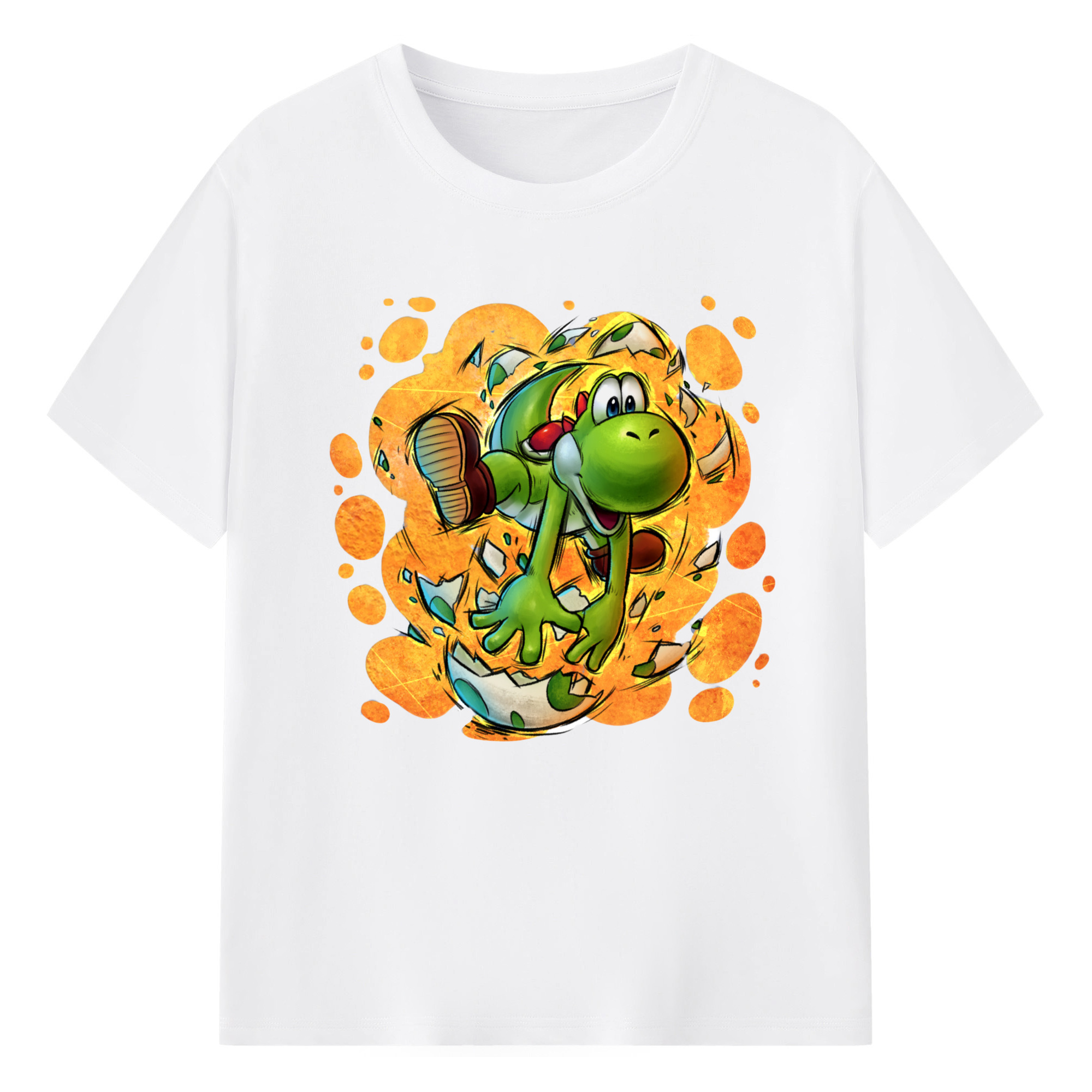 Super Mario Yoshi Painted style Tee - 180g Cotton T-Shirt With Front Heat Transfer Print – Soft, Lightweight, Fitted Design – Comfortable Casual Wear For Sports & Everyday Use