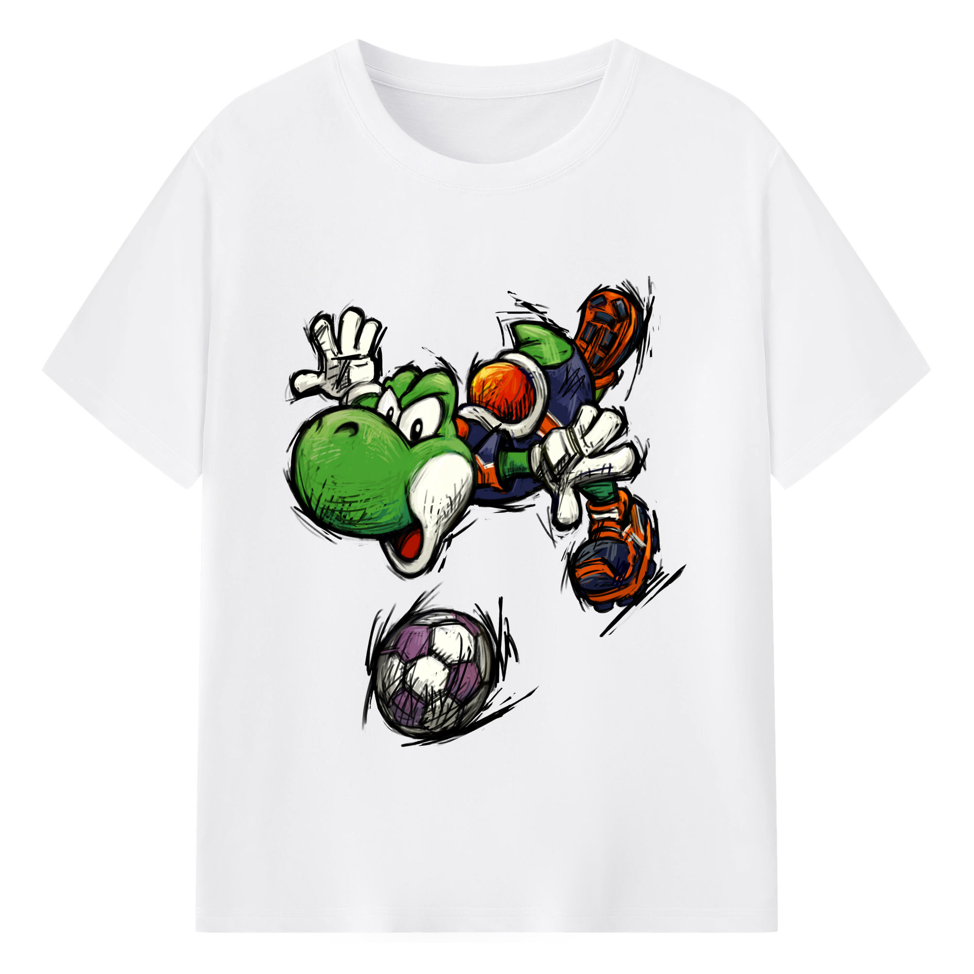 Super Mario Yoshi 'shoot' Painted style Tee - 180g Cotton T-Shirt With Front Heat Transfer Print – Soft, Lightweight, Fitted Design – Comfortable Casual Wear For Sports & Everyday Use