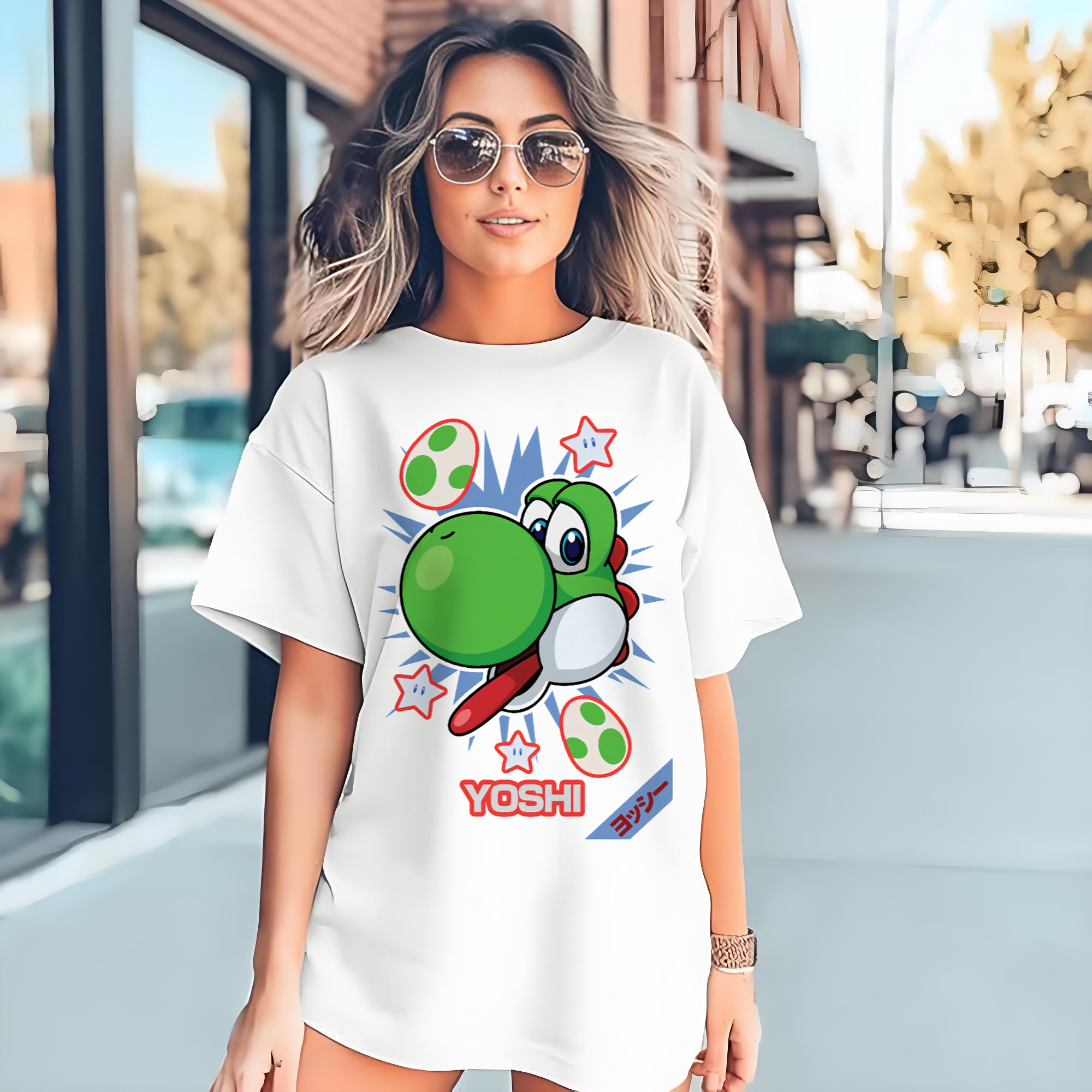 Super Mario Yoshi cartoon profile t-shirt