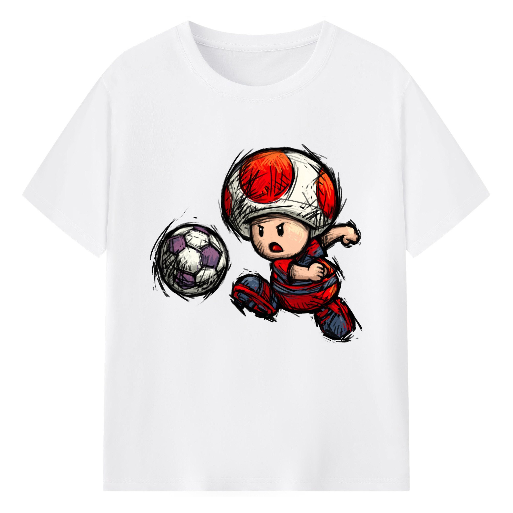 Nintendo Red 'pass football' Toad Shirt - 180g Cotton T-Shirt With Front Heat Transfer Print – Soft, Lightweight, Fitted Design – Comfortable Casual Wear For Sports & Everyday Use