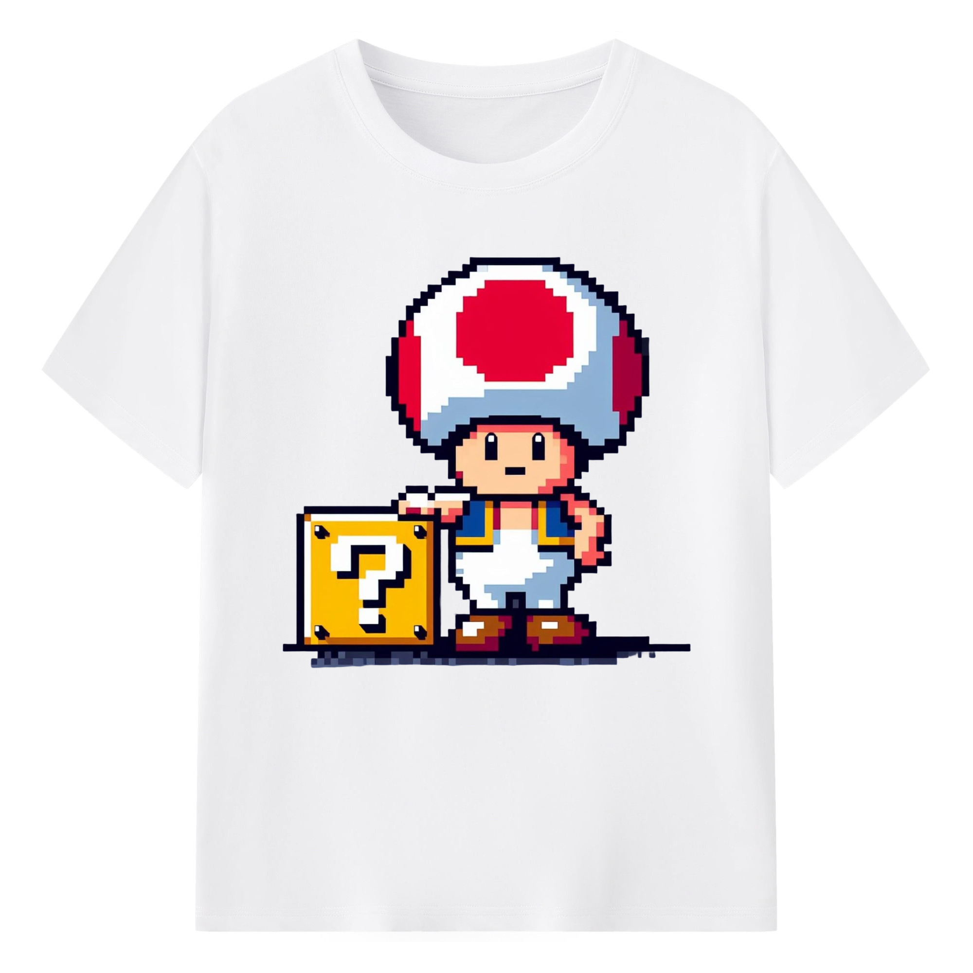 Super mario Pixel Style red toad t shirt - 180g Cotton T-Shirt With Front Heat Transfer Print – Soft, Lightweight, Fitted Design – Comfortable Casual Wear For Sports & Everyday Use