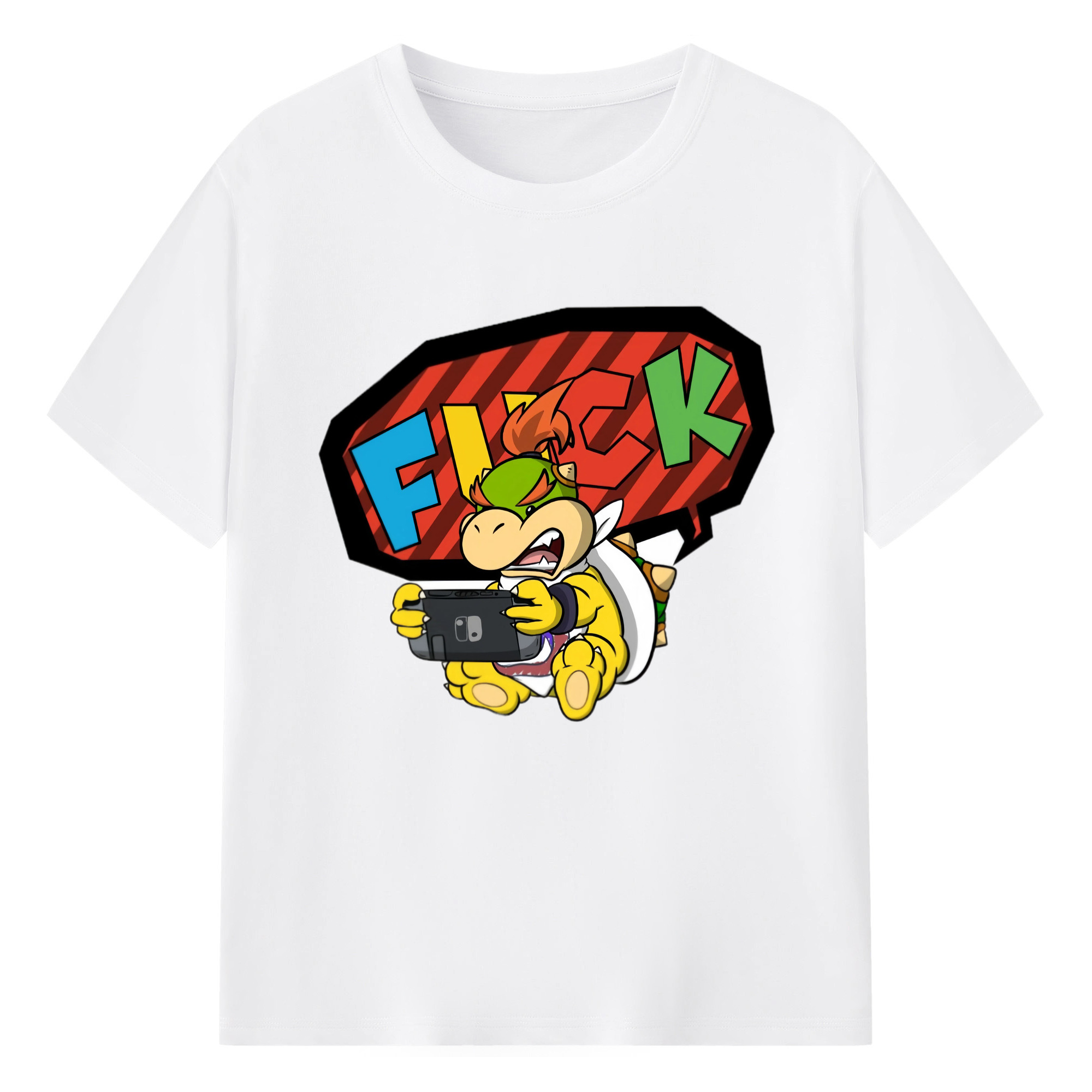 Boy&#039;s Nintendo Bowser Jr. cartoon &#039;fuck!&#039; Graphic Tee - 180g Cotton T-Shirt With Front Heat Transfer Print – Soft, Lightweight, Fitted Design – Comfortable Casual Wear For Sports & Everyday Use