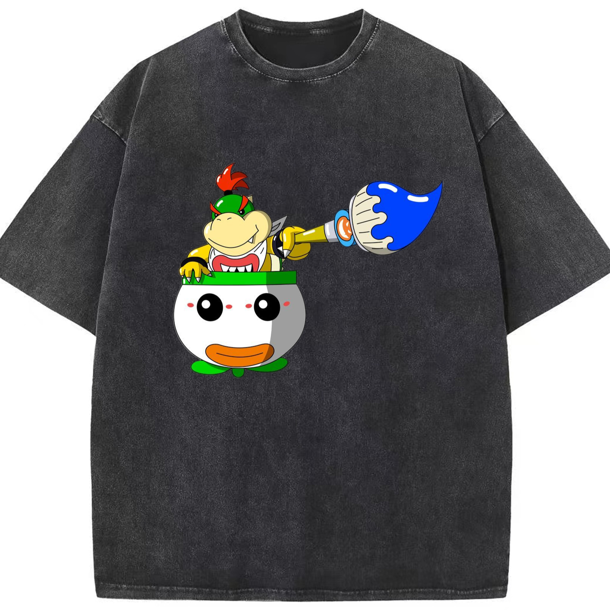 Boy's Nintendo Bowser Jr. cartoon t-shirt - Washed Vintage Look 230g Cotton Oversized T-Shirt With Front Heat Transfer Print – Soft, Lightweight, Stylish Fit – Comfortable Casual Wear For Sports & Everyday Use