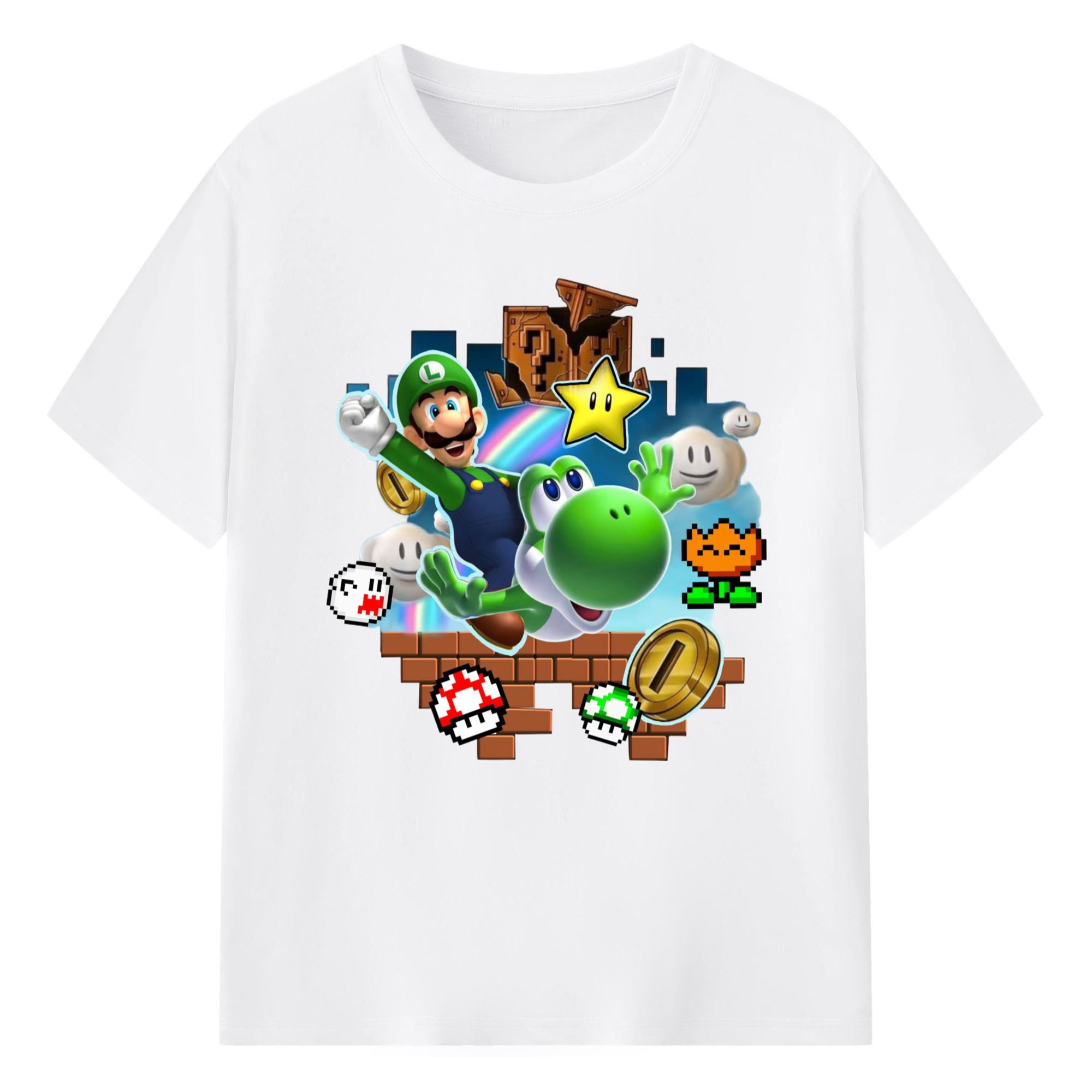 Nintendo mario and yoshi t shirts - 180g Cotton T-Shirt With Front Heat Transfer Print – Soft, Lightweight, Fitted Design – Comfortable Casual Wear For Sports & Everyday Use