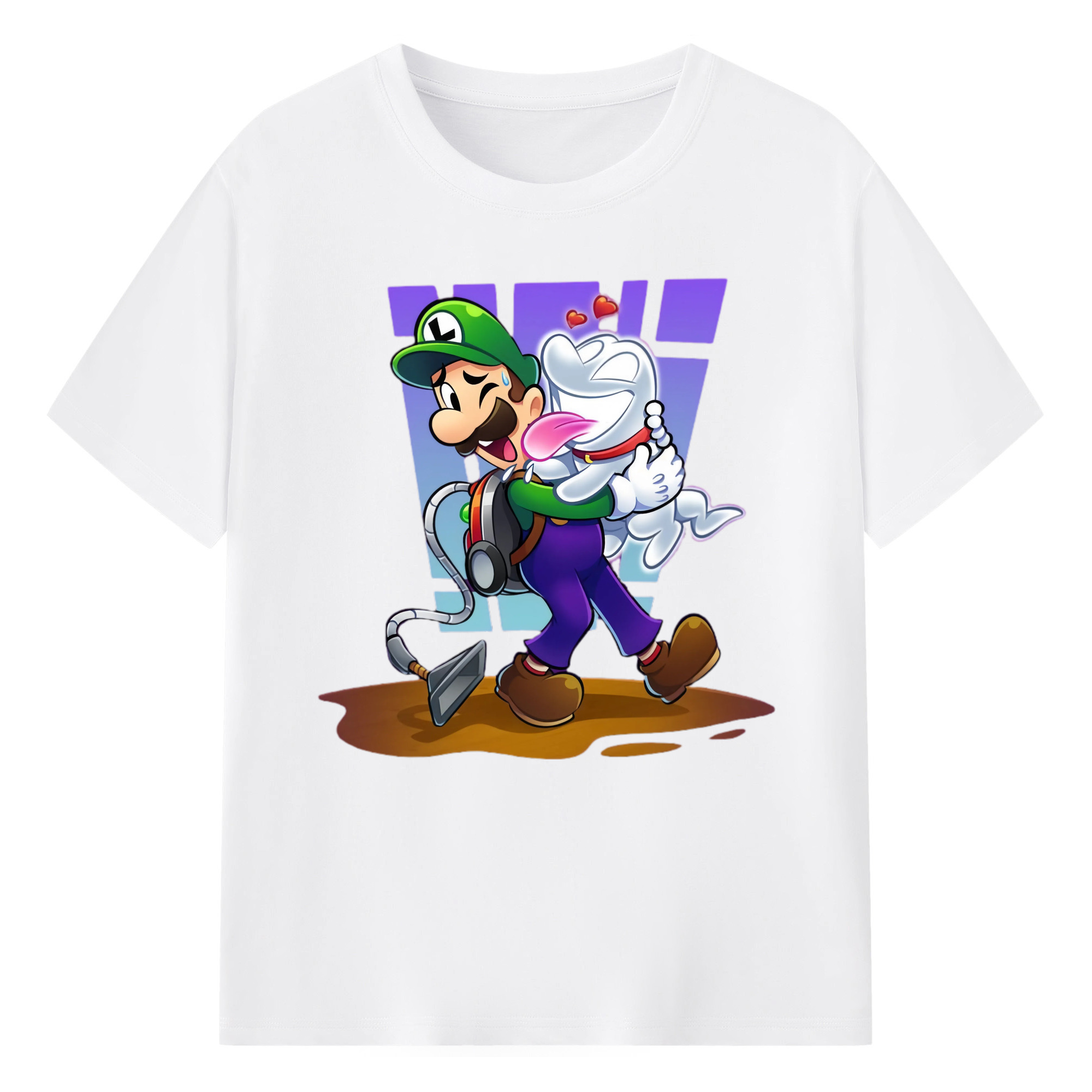 Nintendo Luigi Luigi&#039;s and Polterpup Mansion T-ee - 180g Cotton T-Shirt With Front Heat Transfer Print – Soft, Lightweight, Fitted Design – Comfortable Casual Wear For Sports & Everyday Use
