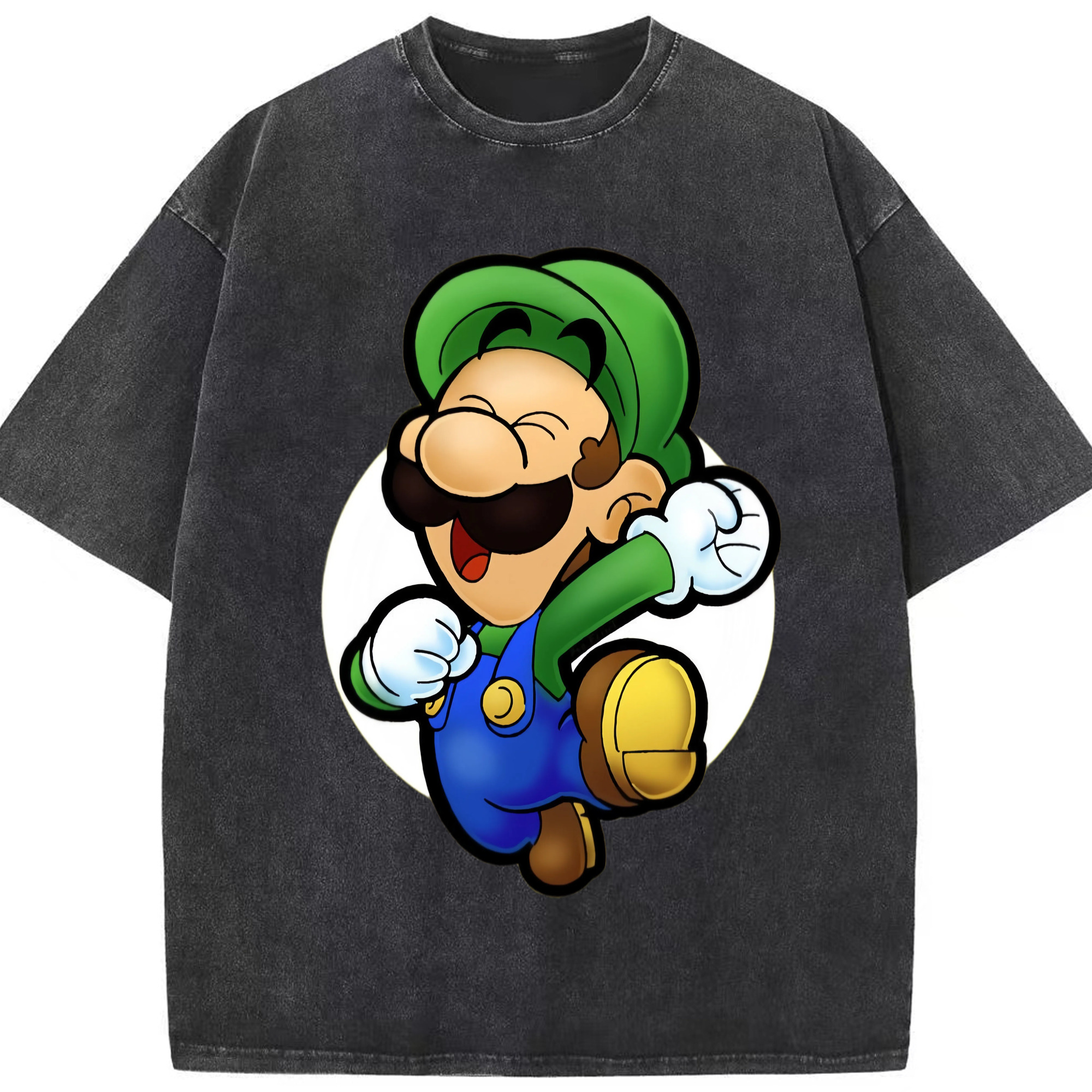 Nintendo luigi happy t shirts - Washed Vintage Look 230g Cotton Oversized T-Shirt With Front Heat Transfer Print – Soft, Lightweight, Stylish Fit – Comfortable Casual Wear For Sports & Everyday Use