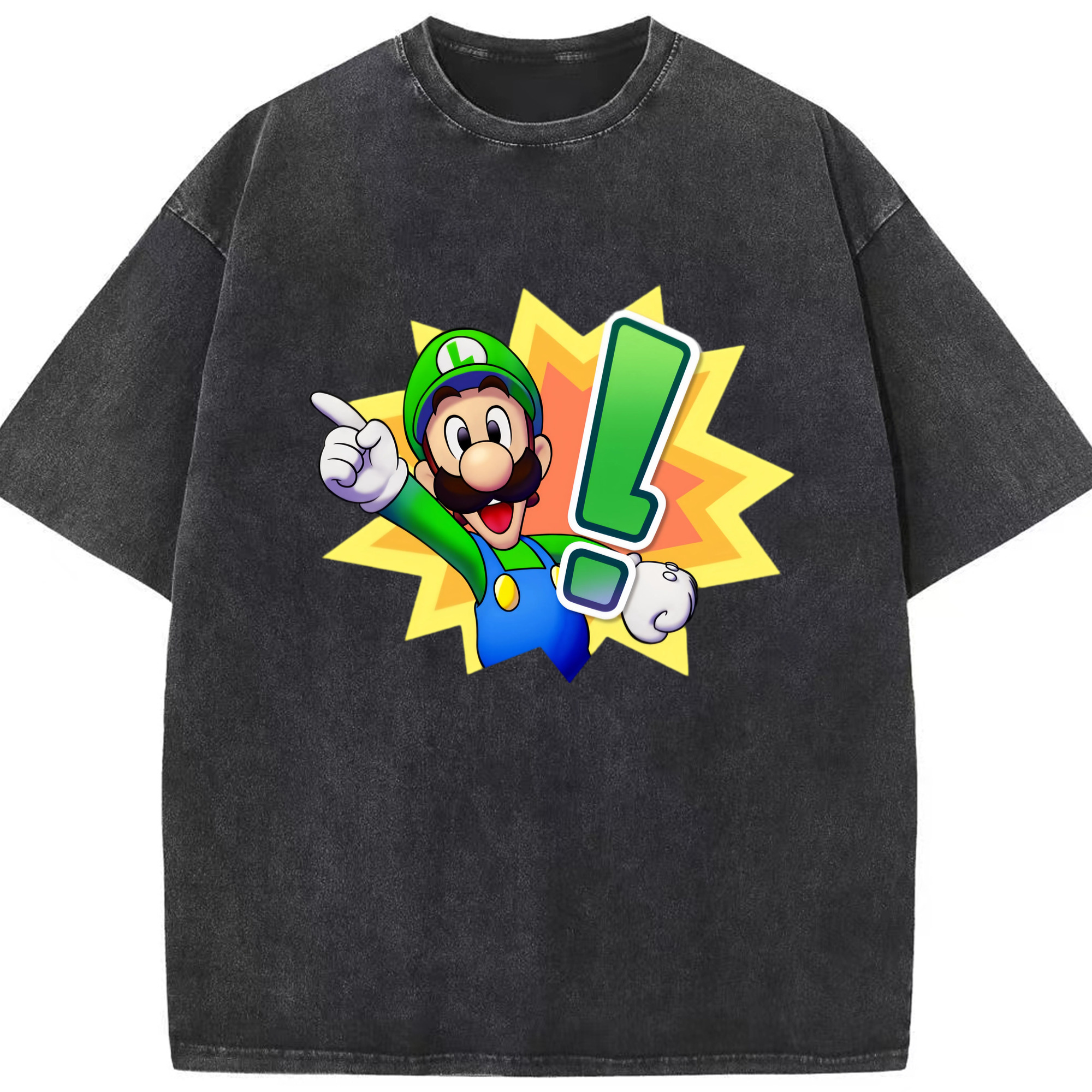 Nintendo Luigi a brilliant spot Graphic Tee - Washed Vintage Look 230g Cotton Oversized T-Shirt With Front Heat Transfer Print – Soft, Lightweight, Stylish Fit – Comfortable Casual Wear For Sports & Everyday Use