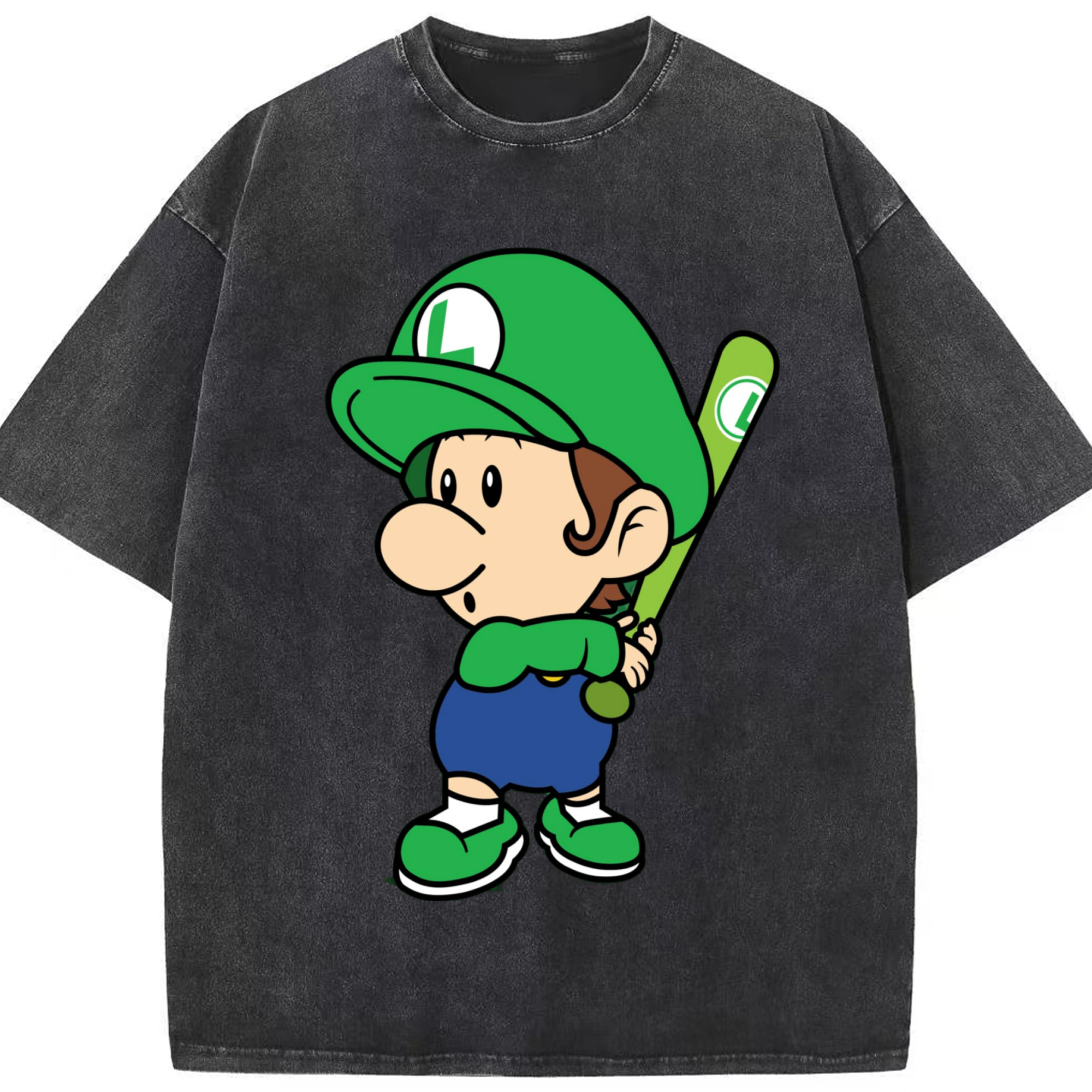 Nintendo Luigi the Teenager Graphic Tee - Washed Vintage Look 230g Cotton Oversized T-Shirt With Front Heat Transfer Print – Soft, Lightweight, Stylish Fit – Comfortable Casual Wear For Sports & Everyday Use