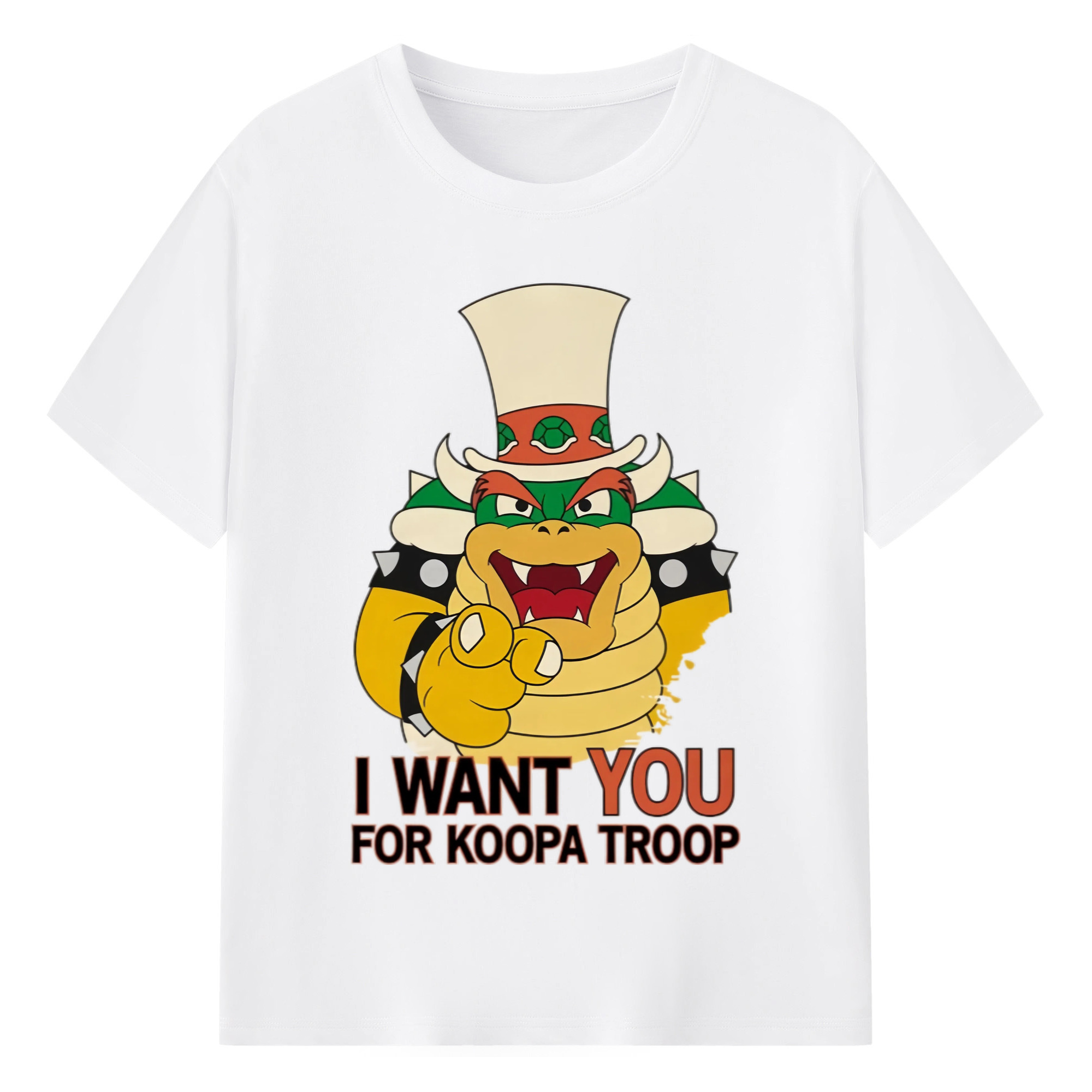 Nintendo King Koopa i want you T-shirt - 180g Cotton T-Shirt With Front Heat Transfer Print – Soft, Lightweight, Fitted Design – Comfortable Casual Wear For Sports & Everyday Use