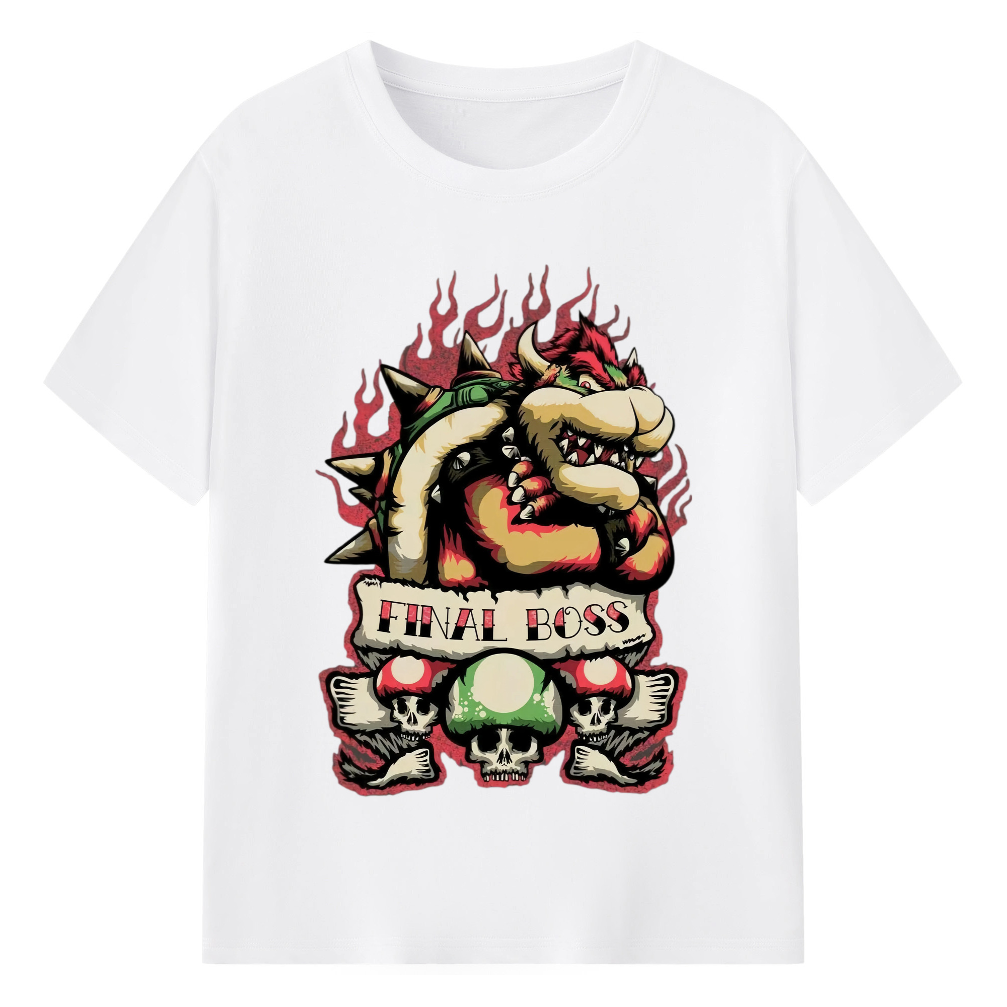 Bowser King Koopa Comic  Graphic T-Shirt - 180g Cotton T-Shirt With Front Heat Transfer Print – Soft, Lightweight, Fitted Design – Comfortable Casual Wear For Sports & Everyday Use