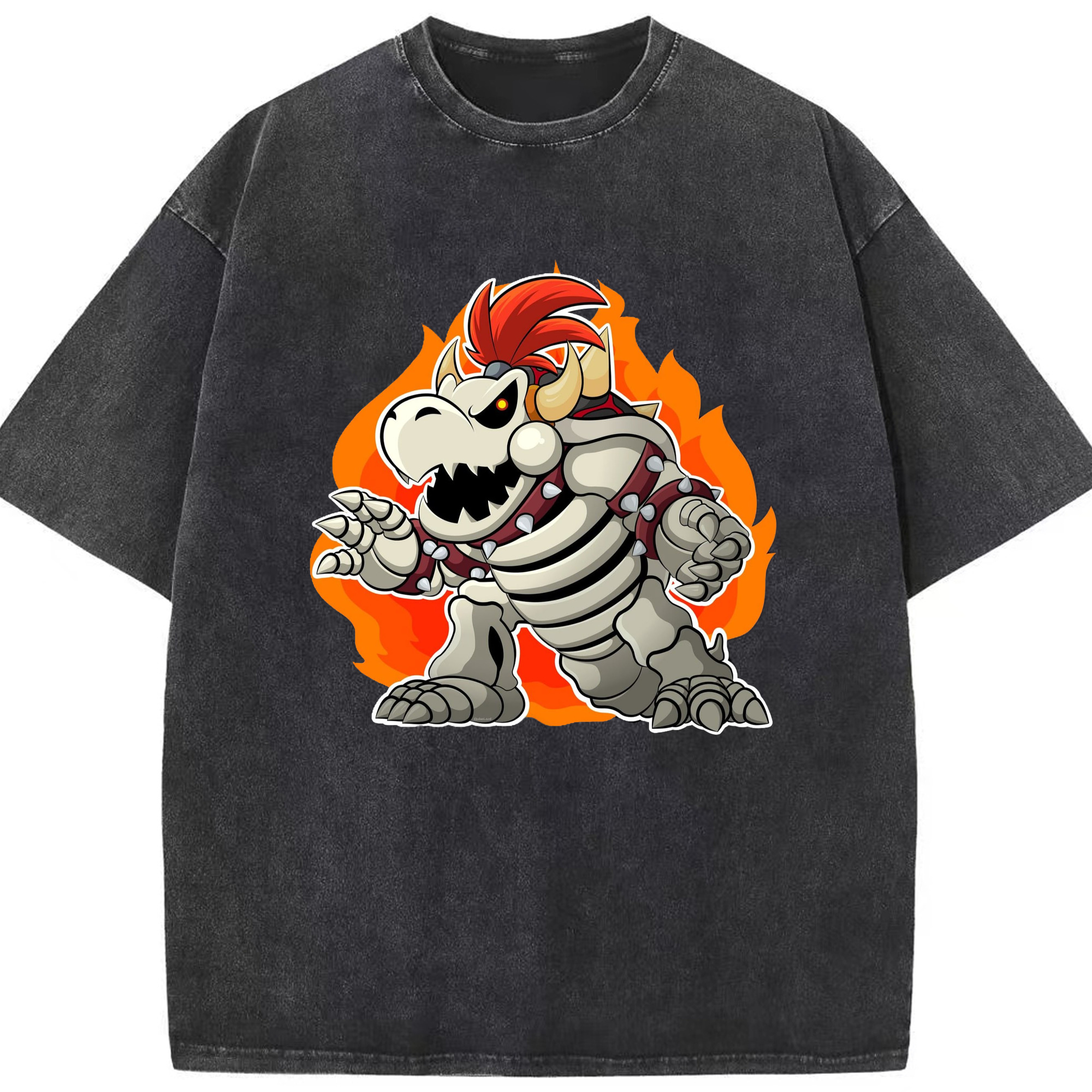 Nintendo Skeleton Koopa tee - Washed Vintage Look 230g Cotton Oversized T-Shirt With Front Heat Transfer Print – Soft, Lightweight, Stylish Fit – Comfortable Casual Wear For Sports & Everyday Use
