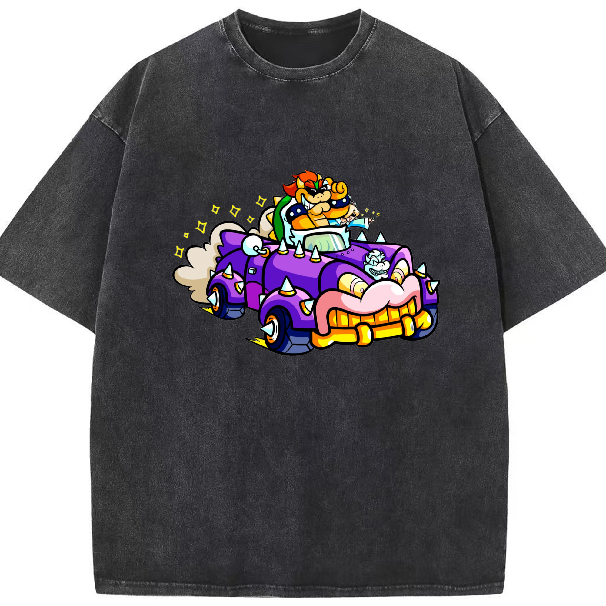 Nintendo King Koopa and rosalina  kart T-shirt - Washed Vintage Look 230g Cotton Oversized T-Shirt With Front Heat Transfer Print – Soft, Lightweight, Stylish Fit – Comfortable Casual Wear For Sports & Everyday Use