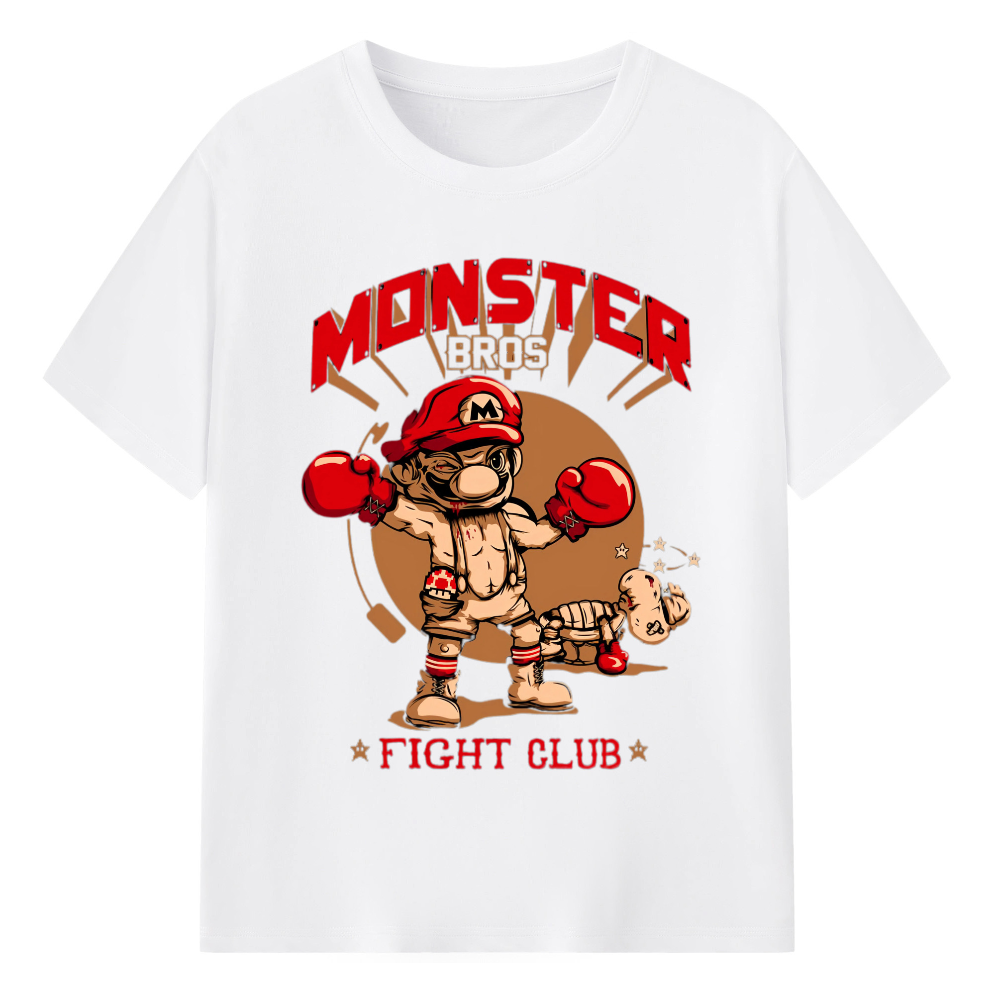 Super Mario fight club T-shirt - 180g Cotton T-Shirt With Front Heat Transfer Print – Soft, Lightweight, Fitted Design – Comfortable Casual Wear For Sports & Everyday Use