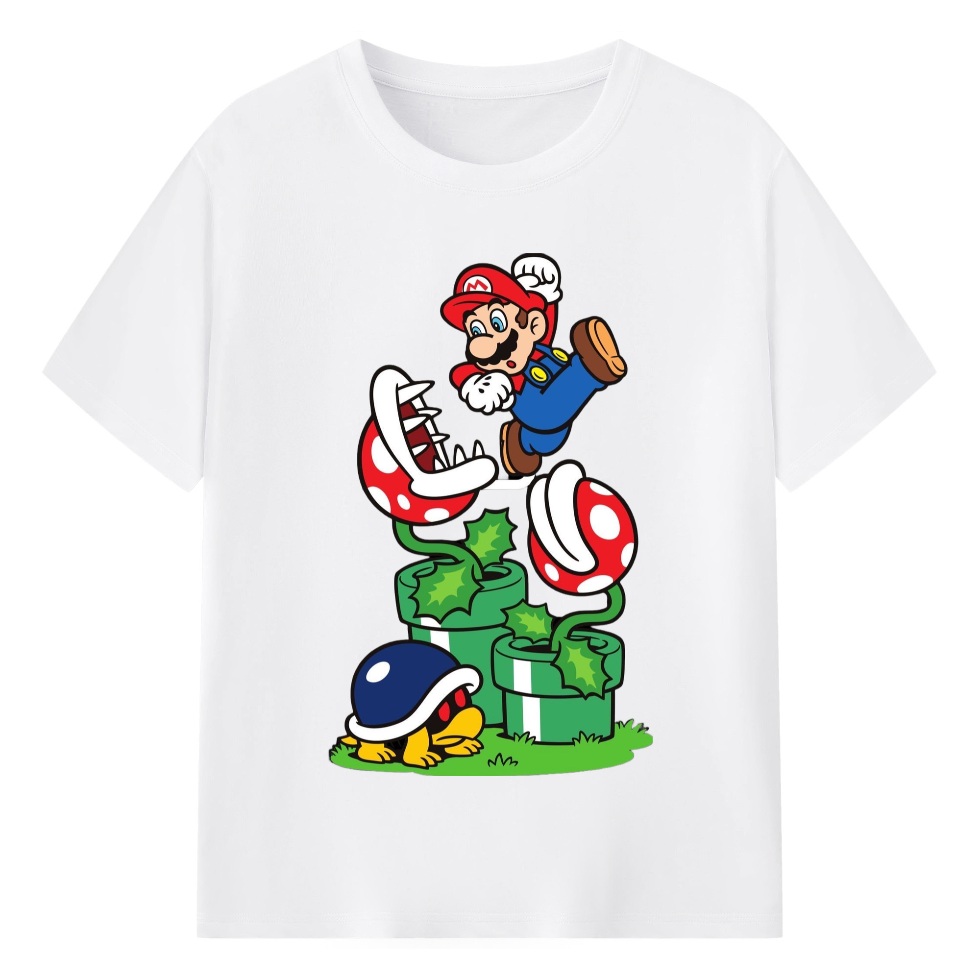 Super Mario 'jumping' Tee - 180g Cotton T-Shirt With Front Heat Transfer Print – Soft, Lightweight, Fitted Design – Comfortable Casual Wear For Sports & Everyday Use