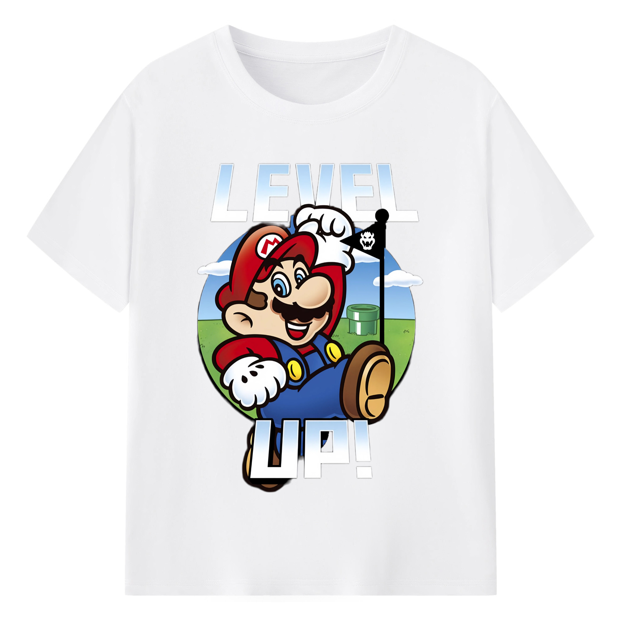 Super Mario level up T-shirt - 180g Cotton T-Shirt With Front Heat Transfer Print – Soft, Lightweight, Fitted Design – Comfortable Casual Wear For Sports & Everyday Use